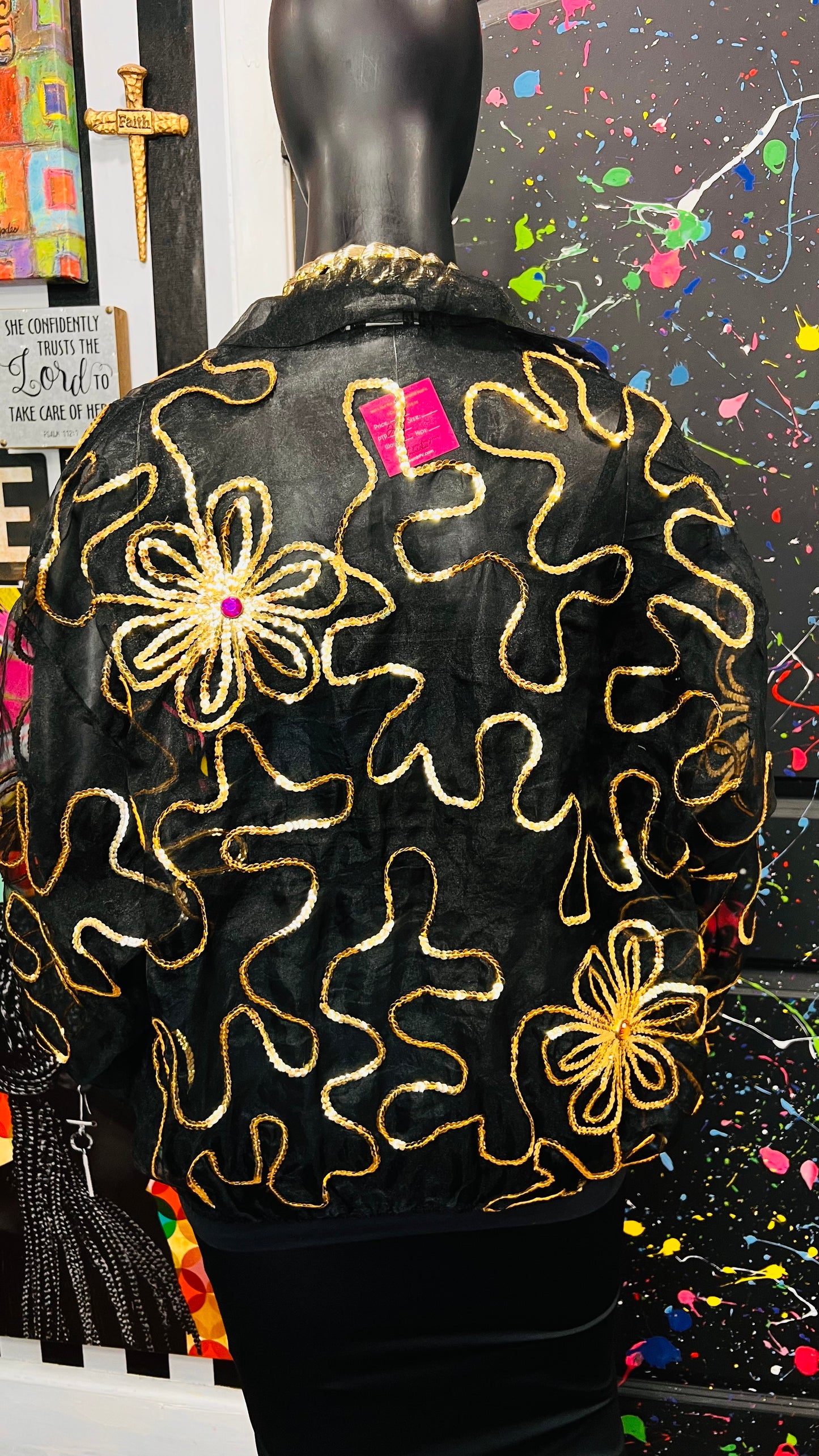 Vintage Sheer Black Jeweled Embroidered Top (22/24)