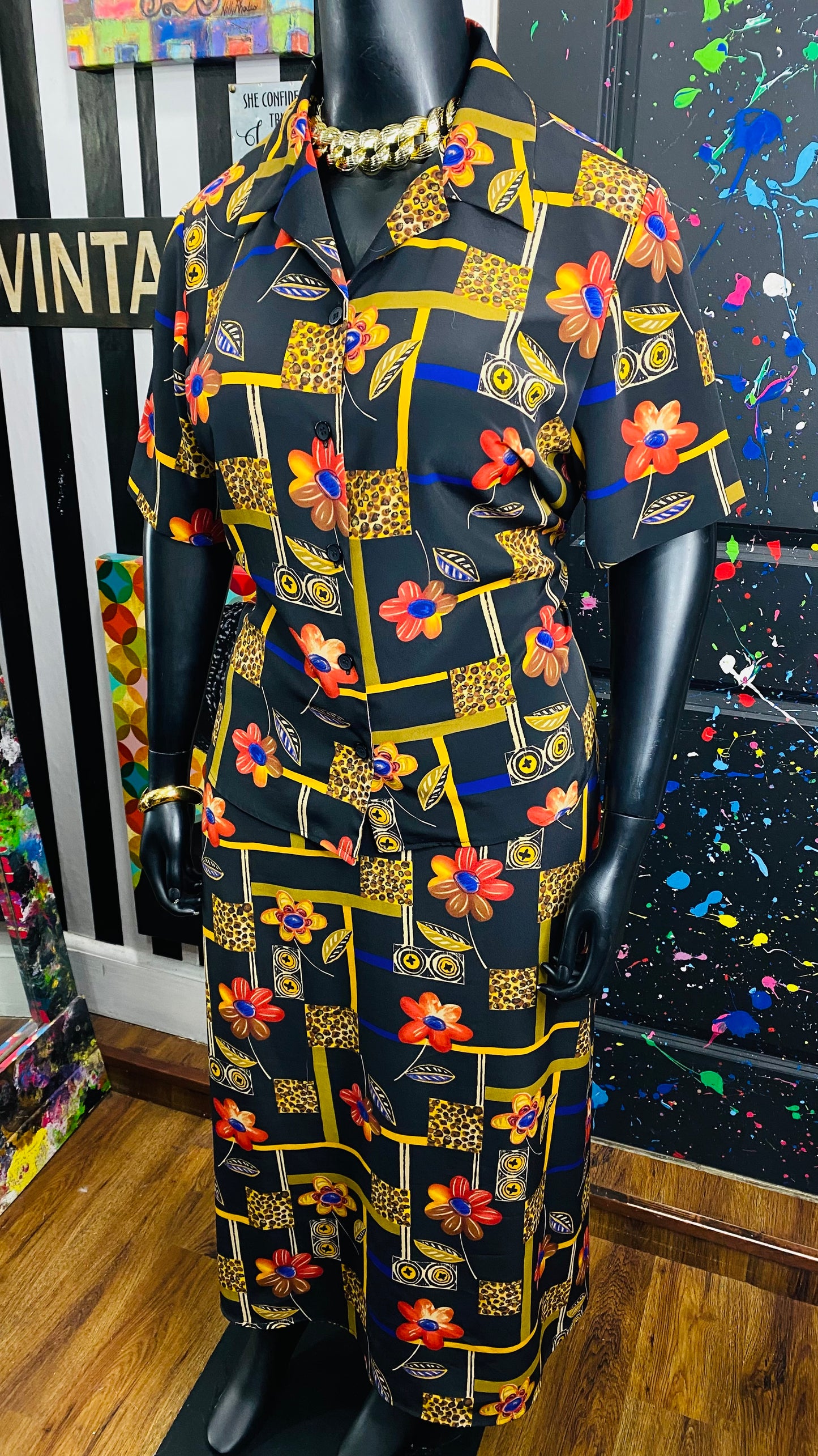 Vintage Animal Pribt & Floral Skirt Set (18W)