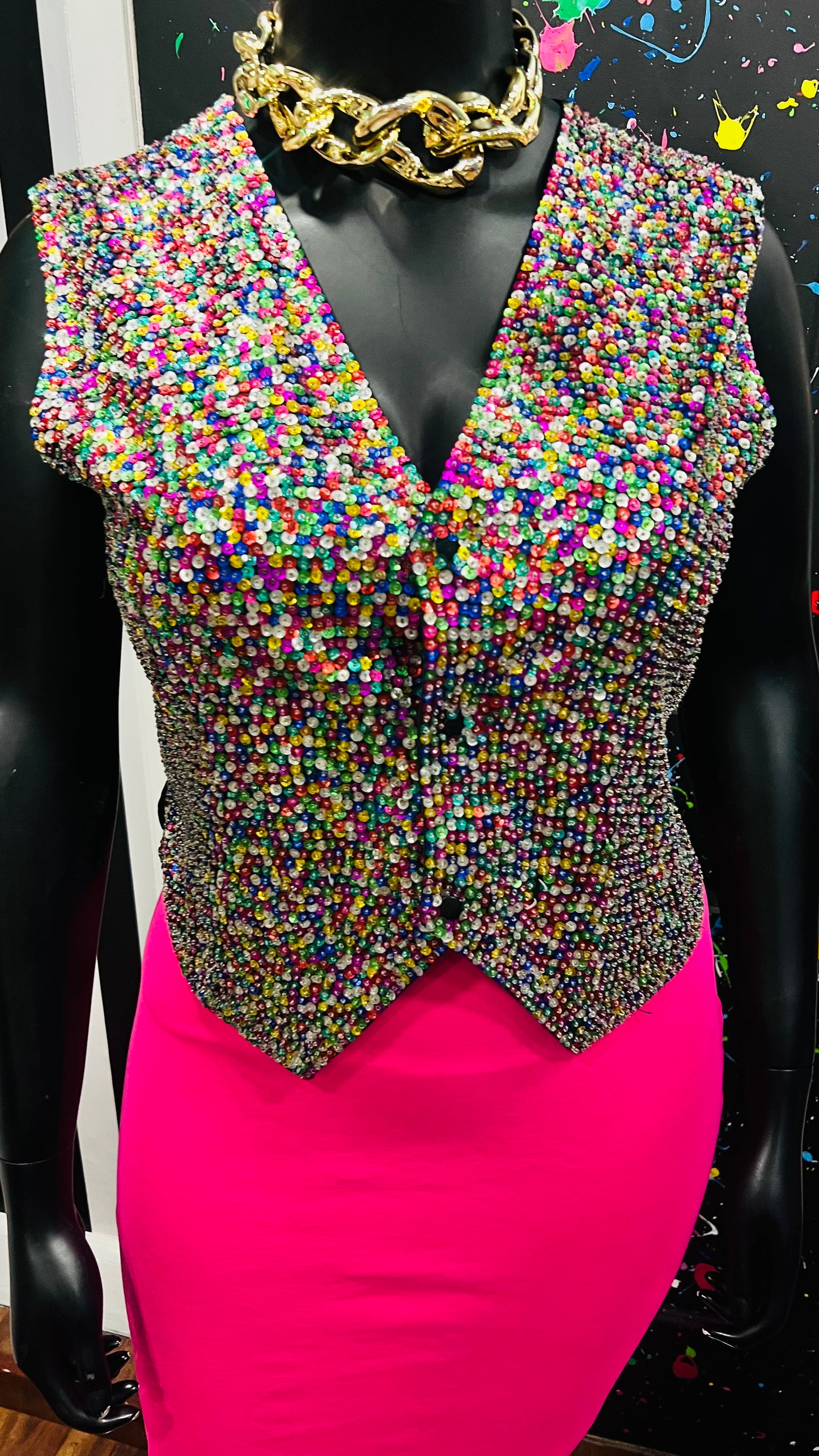 Vintage Rainbow Sequin Vest (12/14)