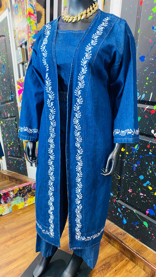 Vintage Denim Embroidered 3 Piece Pants Set (16/18)