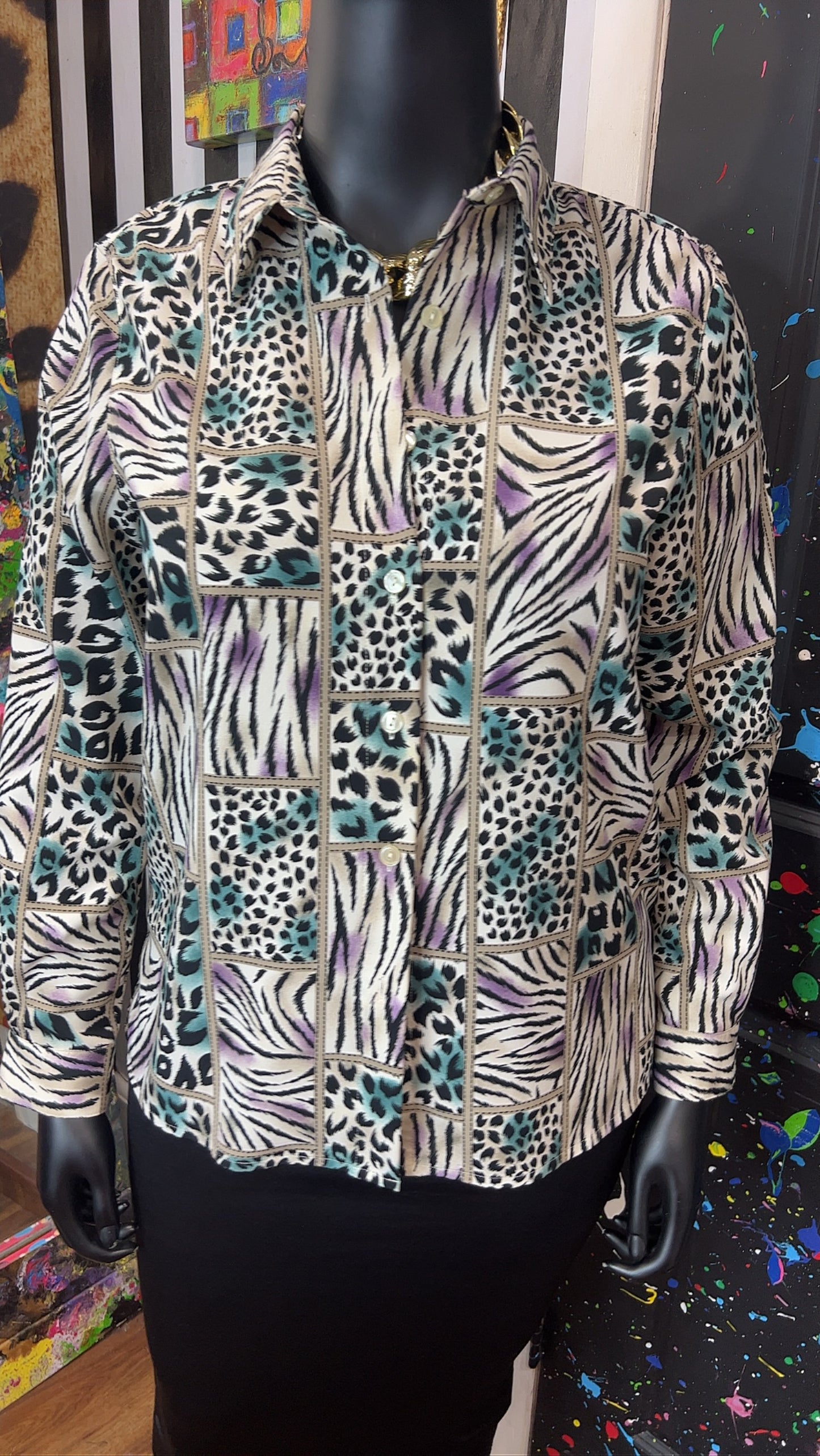 Vintage Block Animal Print Blouse (14)