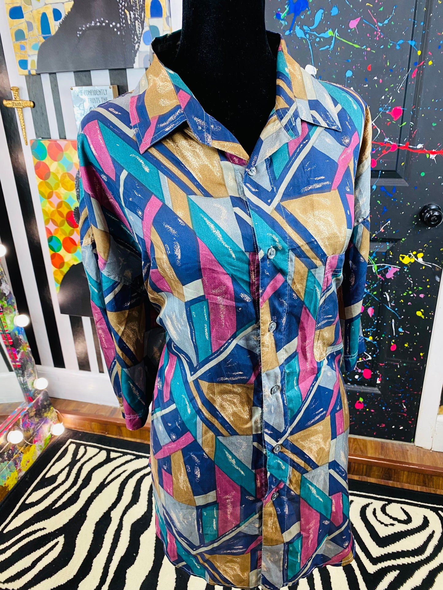 Vintage 100% Silk Short Sleeve Blouse