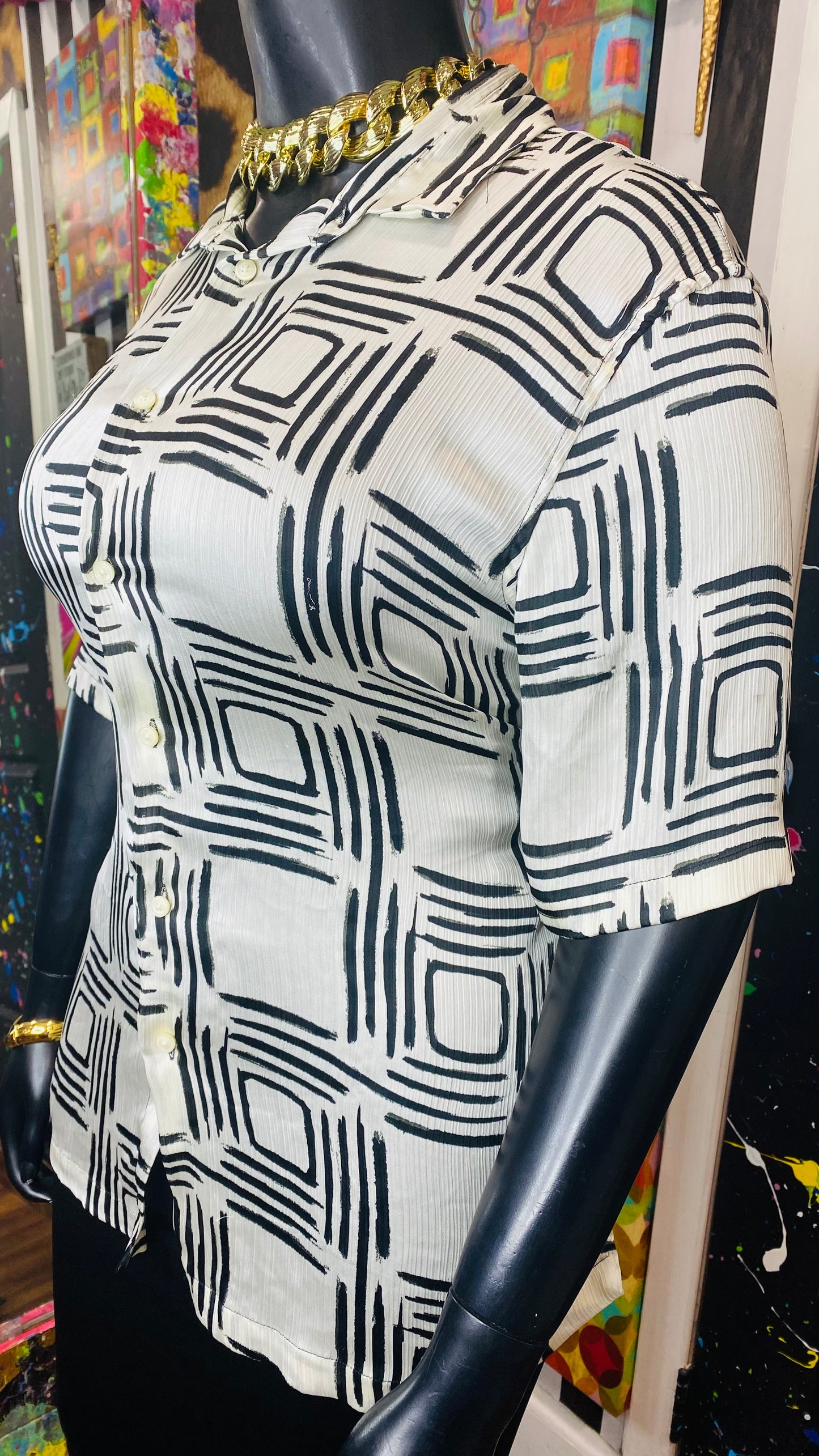 Zara Black & Cream Blouse (16)