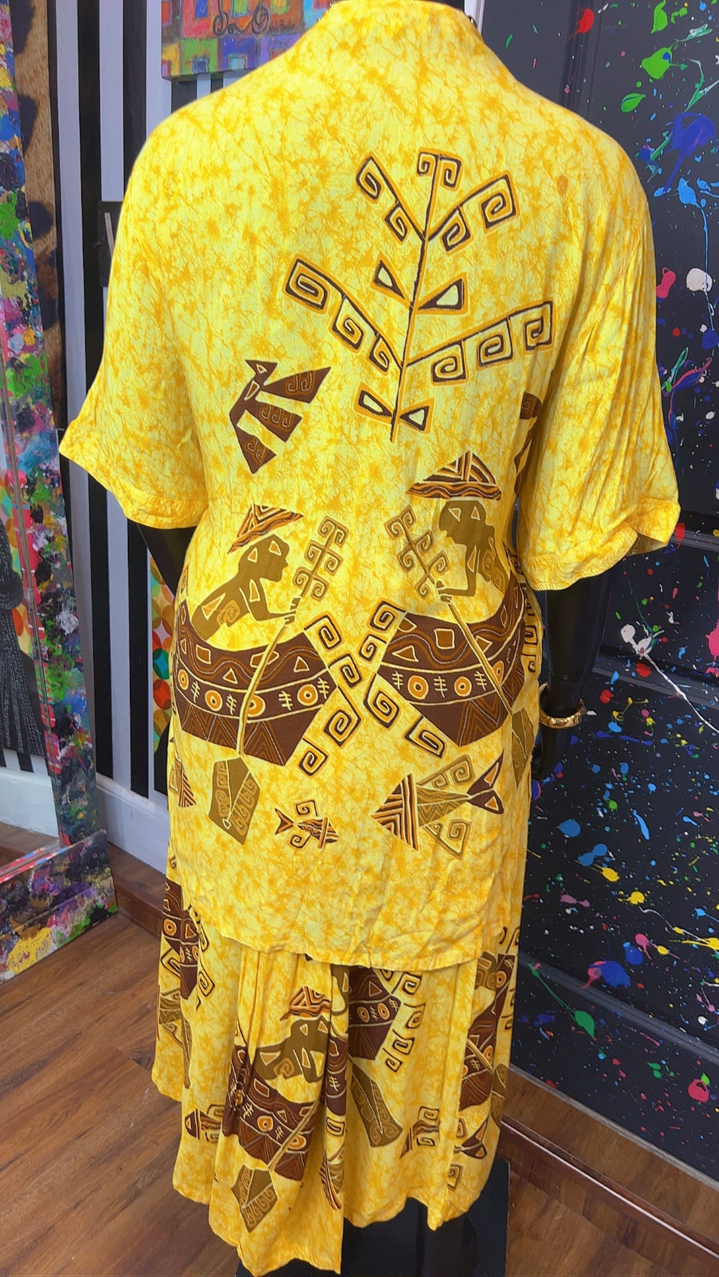 Vintage Rayon Tribal Yellow Skirt Set (18)