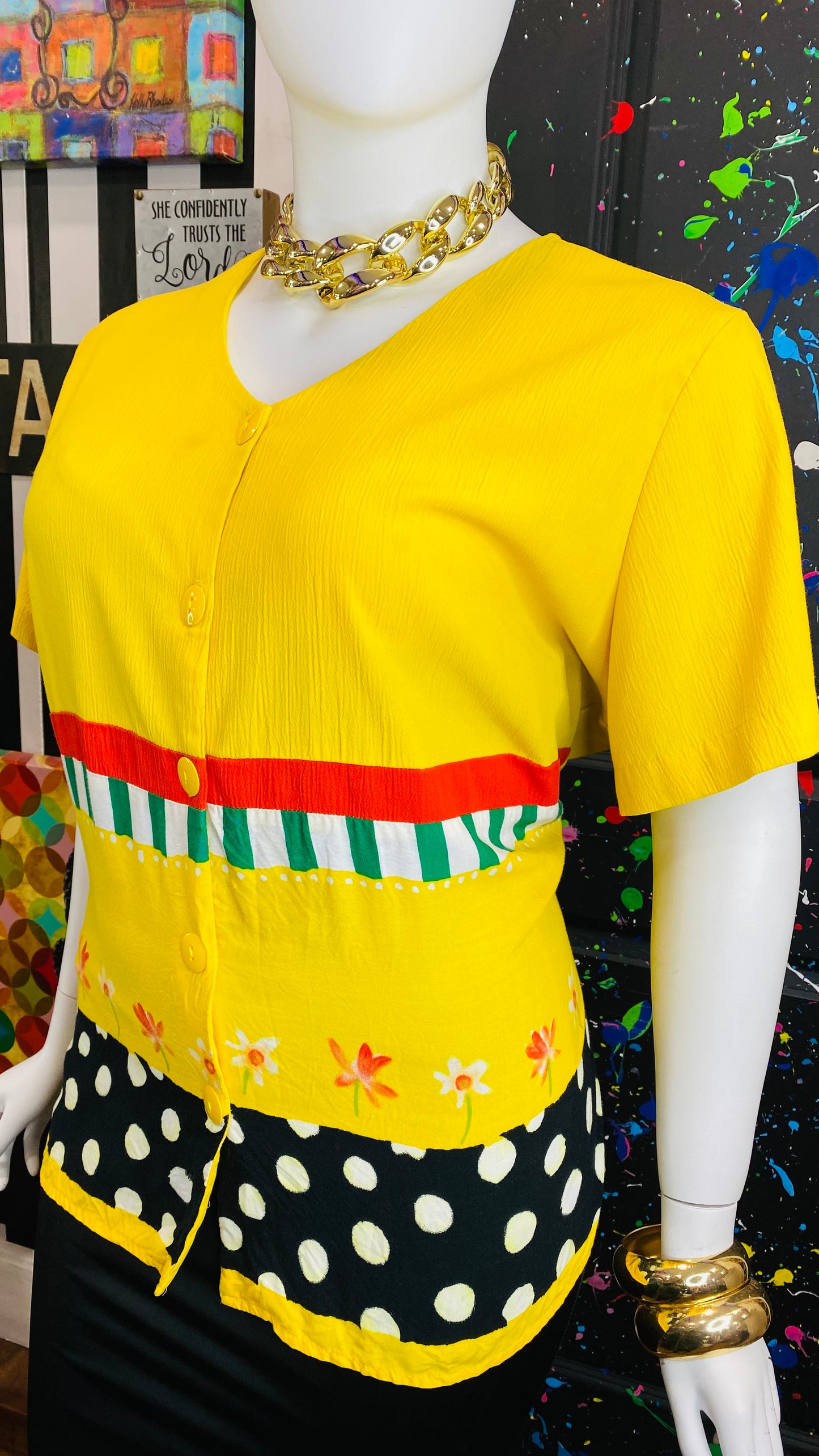 Vintage Yellow Mix Print Blouse (22)