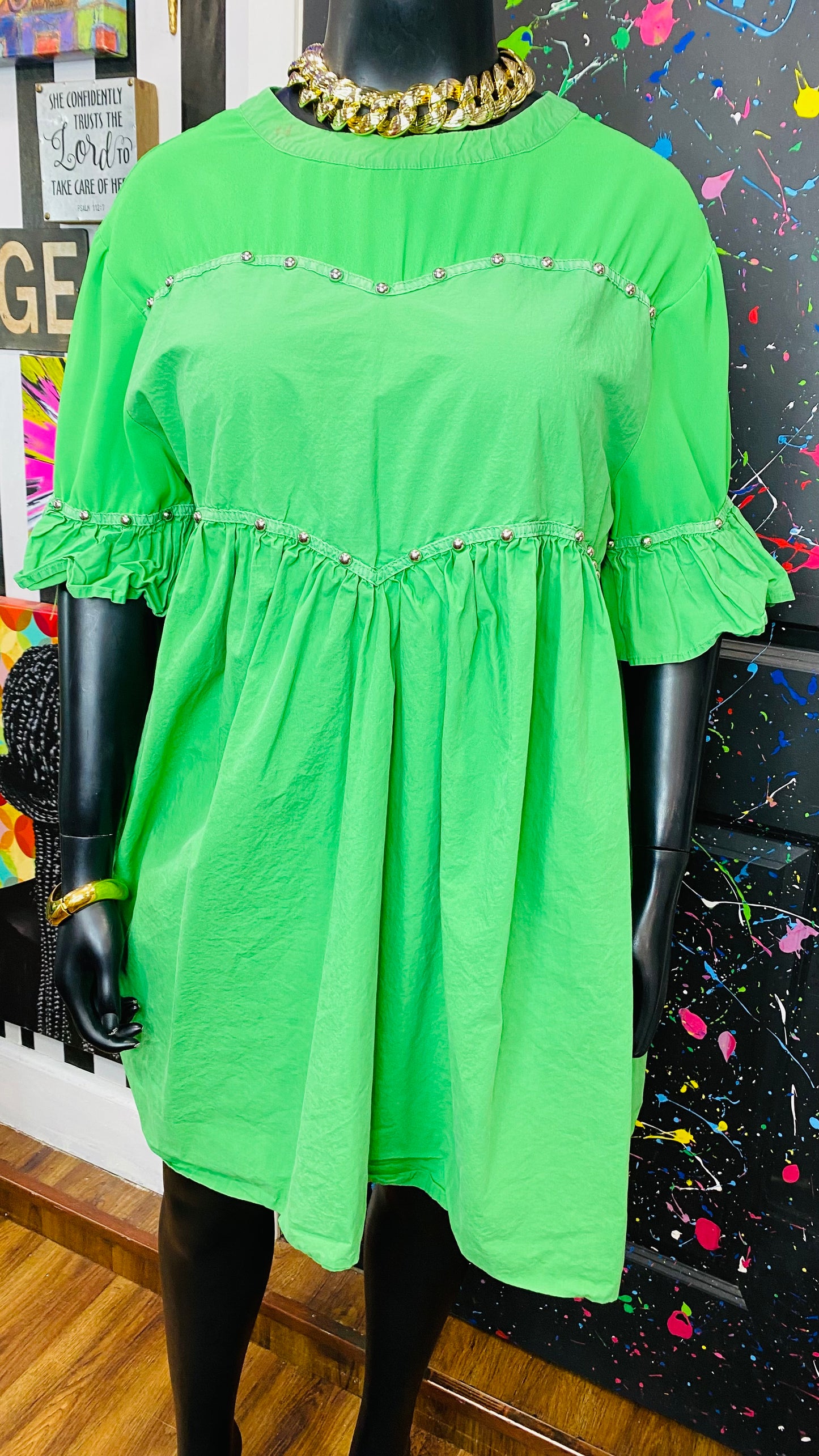 Slightly Distressed Green Studded Tunic (18)