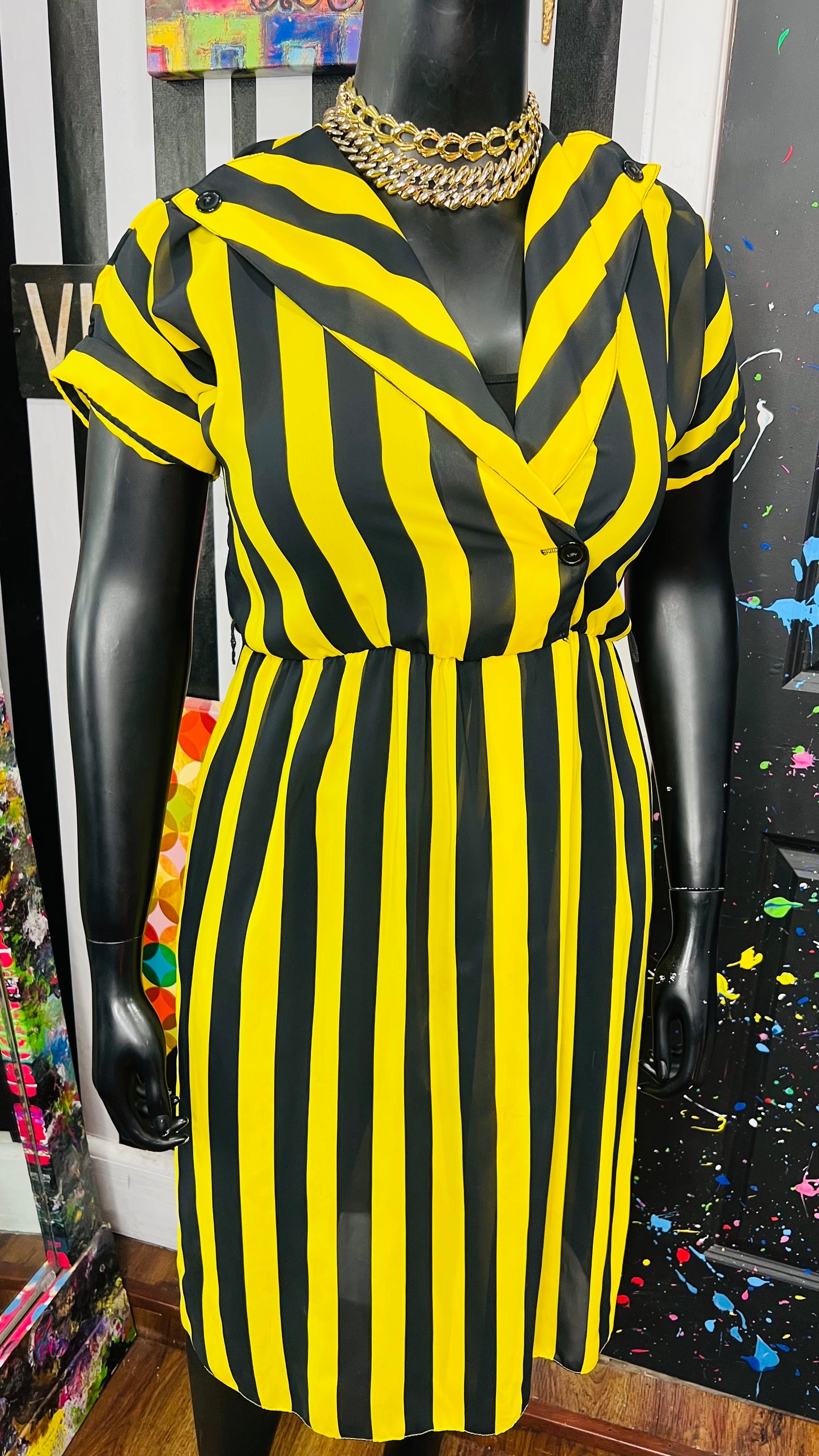 Vintage Black & Yellow Striped Dress (12)