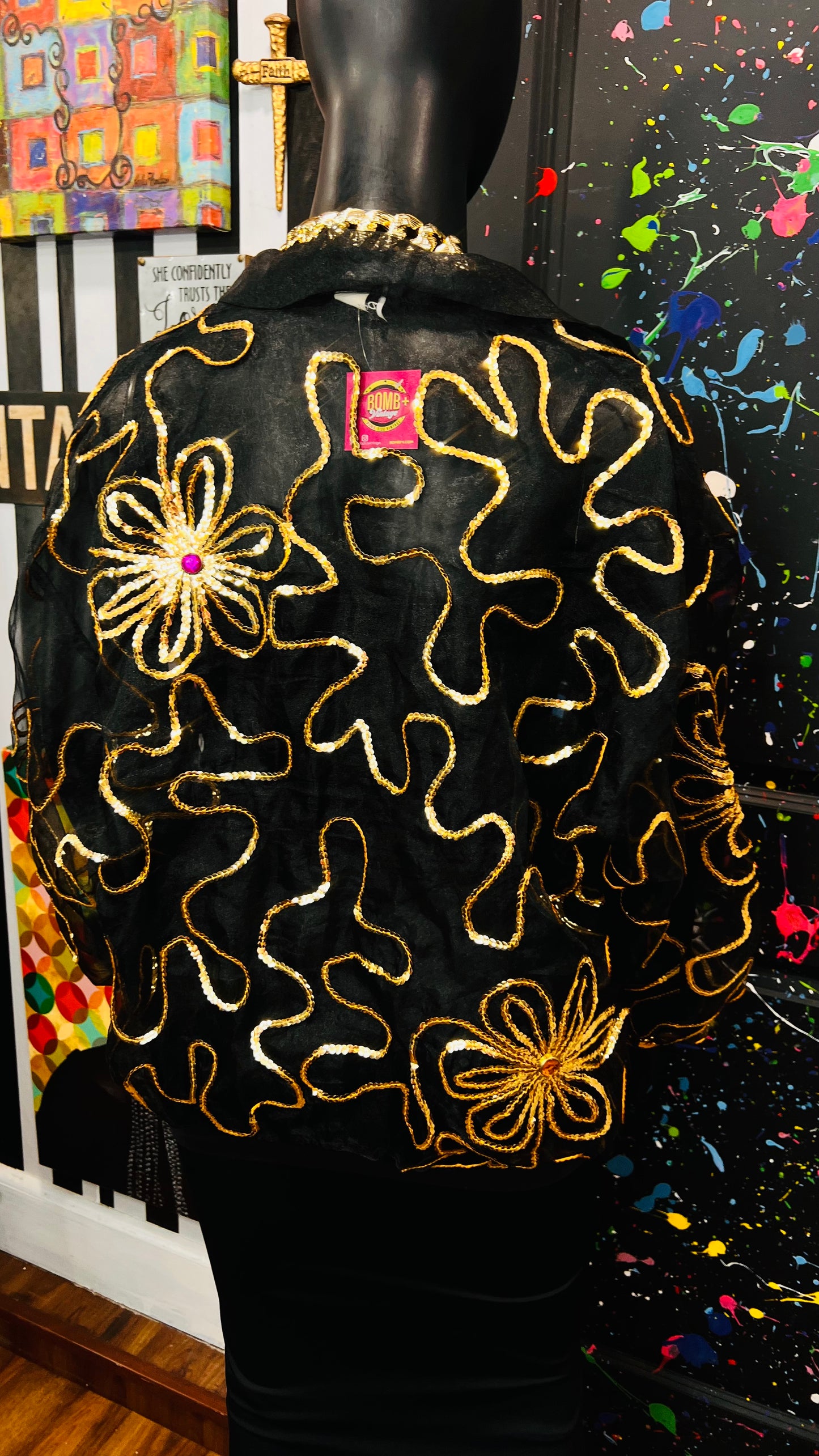 Vintage Sheer Black Jeweled Embroidered Top (22/24)