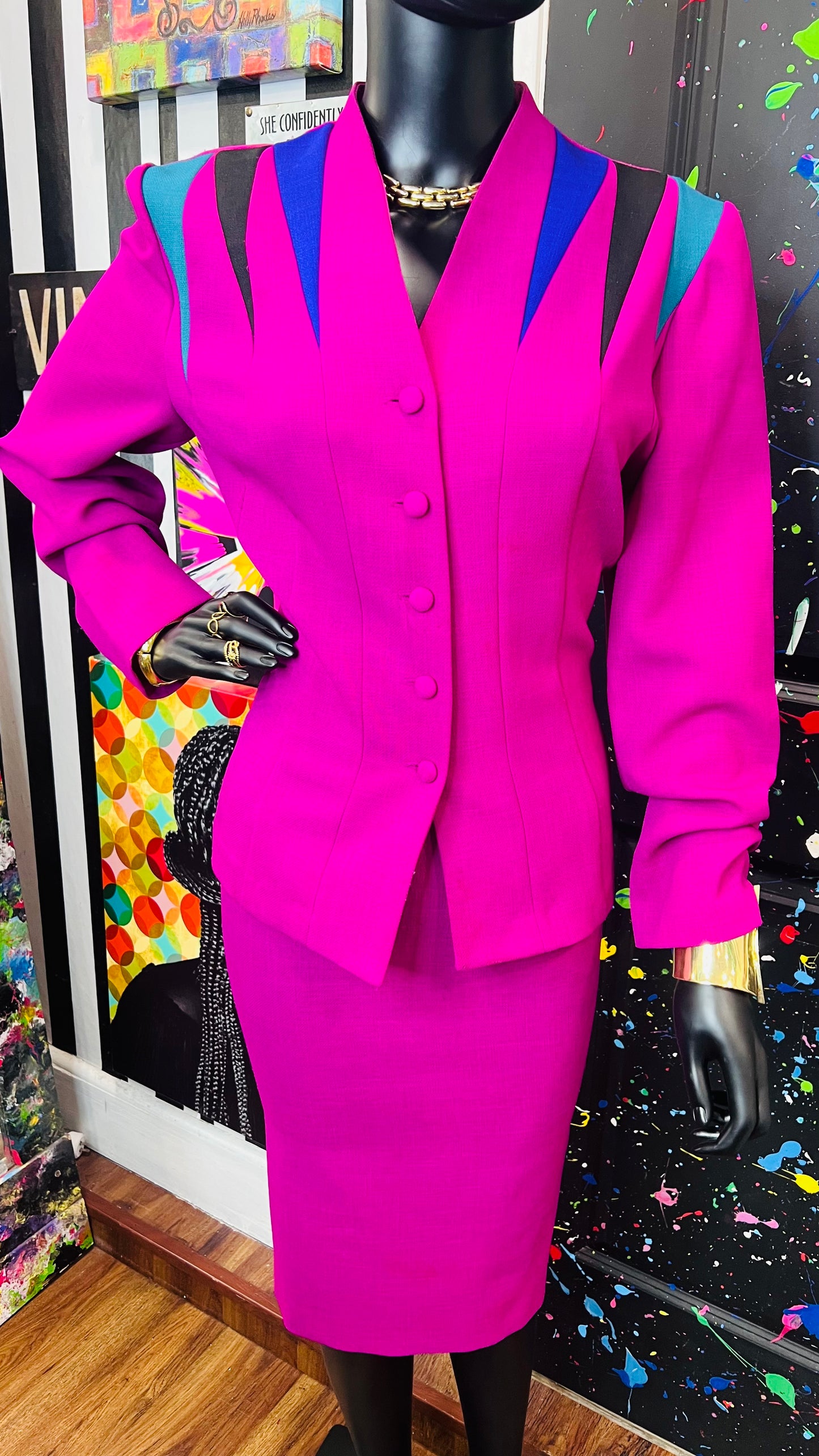 Vintage Purple Color Block Skirt Suit (10/12)