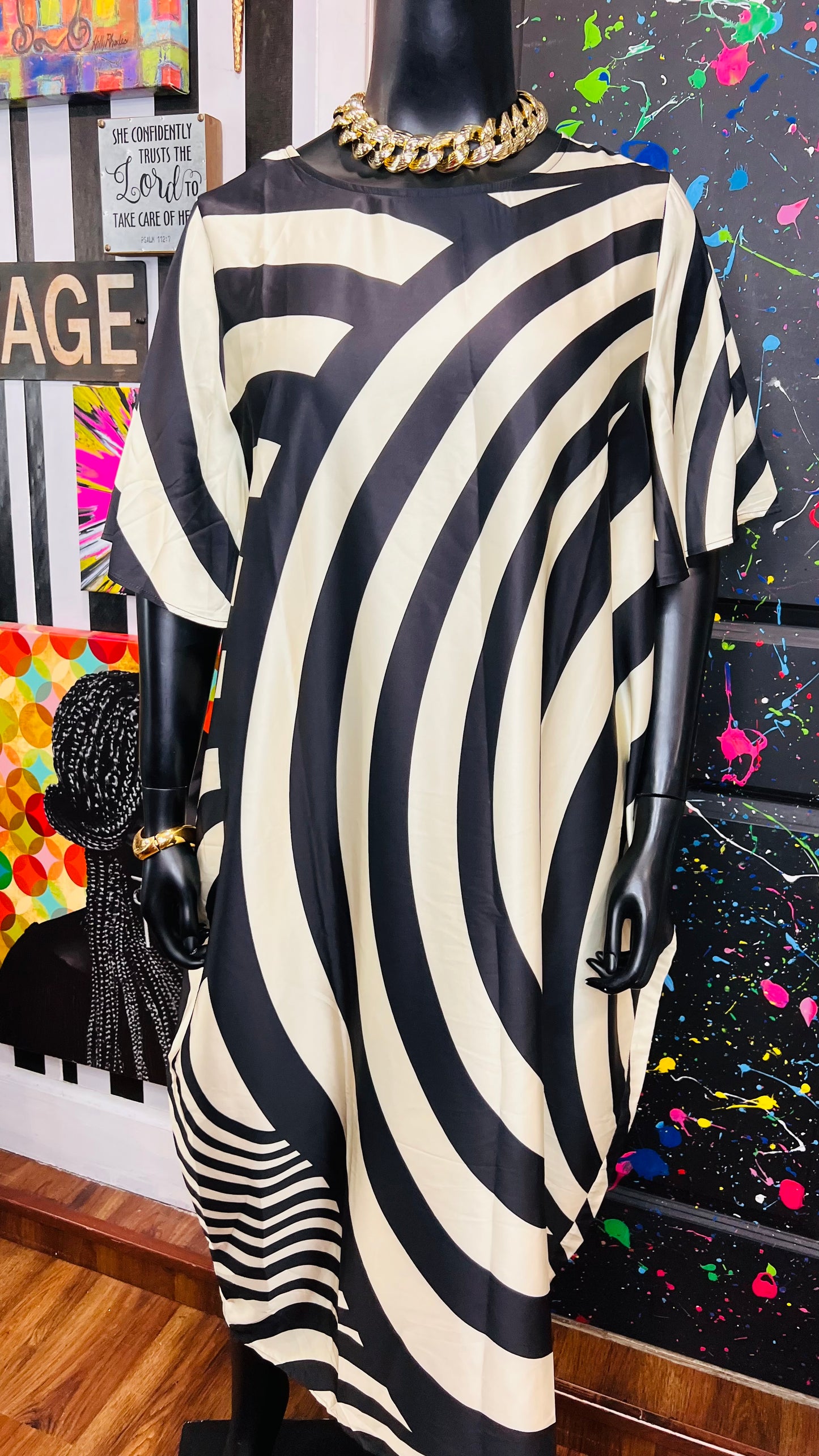Silk Like Cream & Black Dress (16)