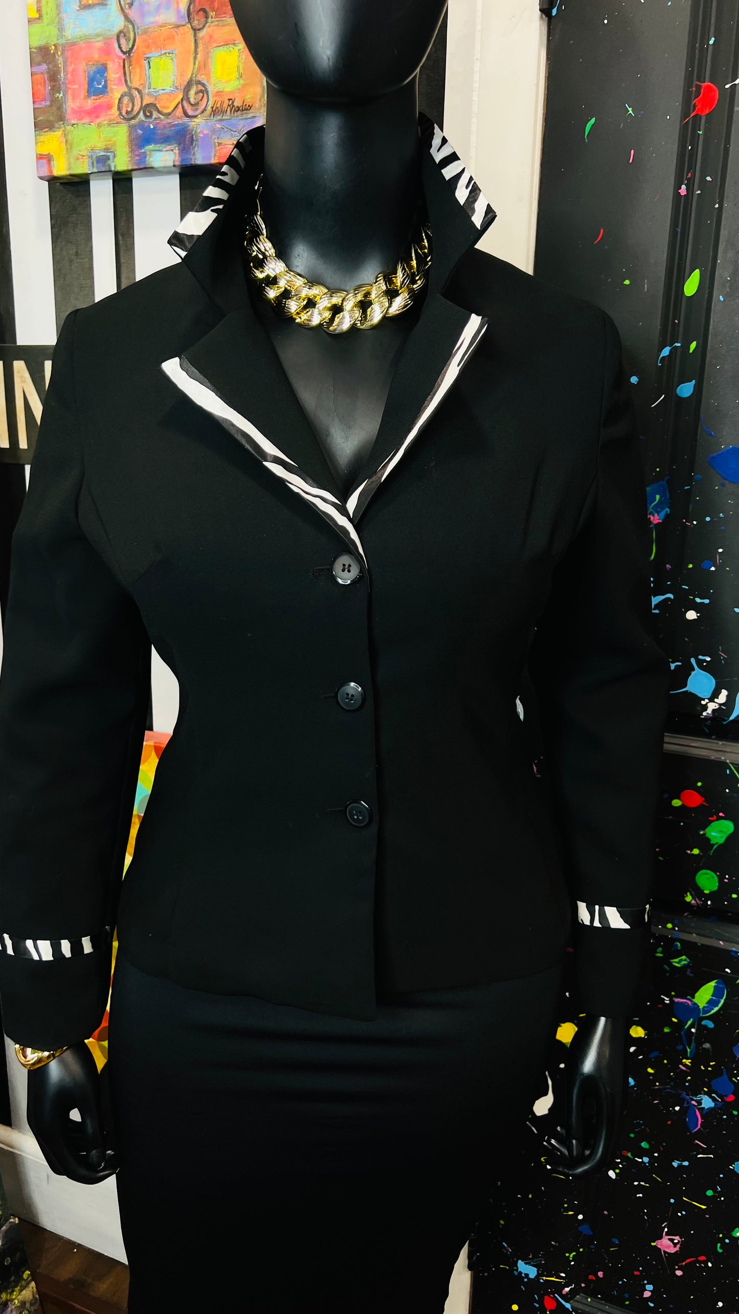 Vintage Black & Zebra Print Blazer (14)