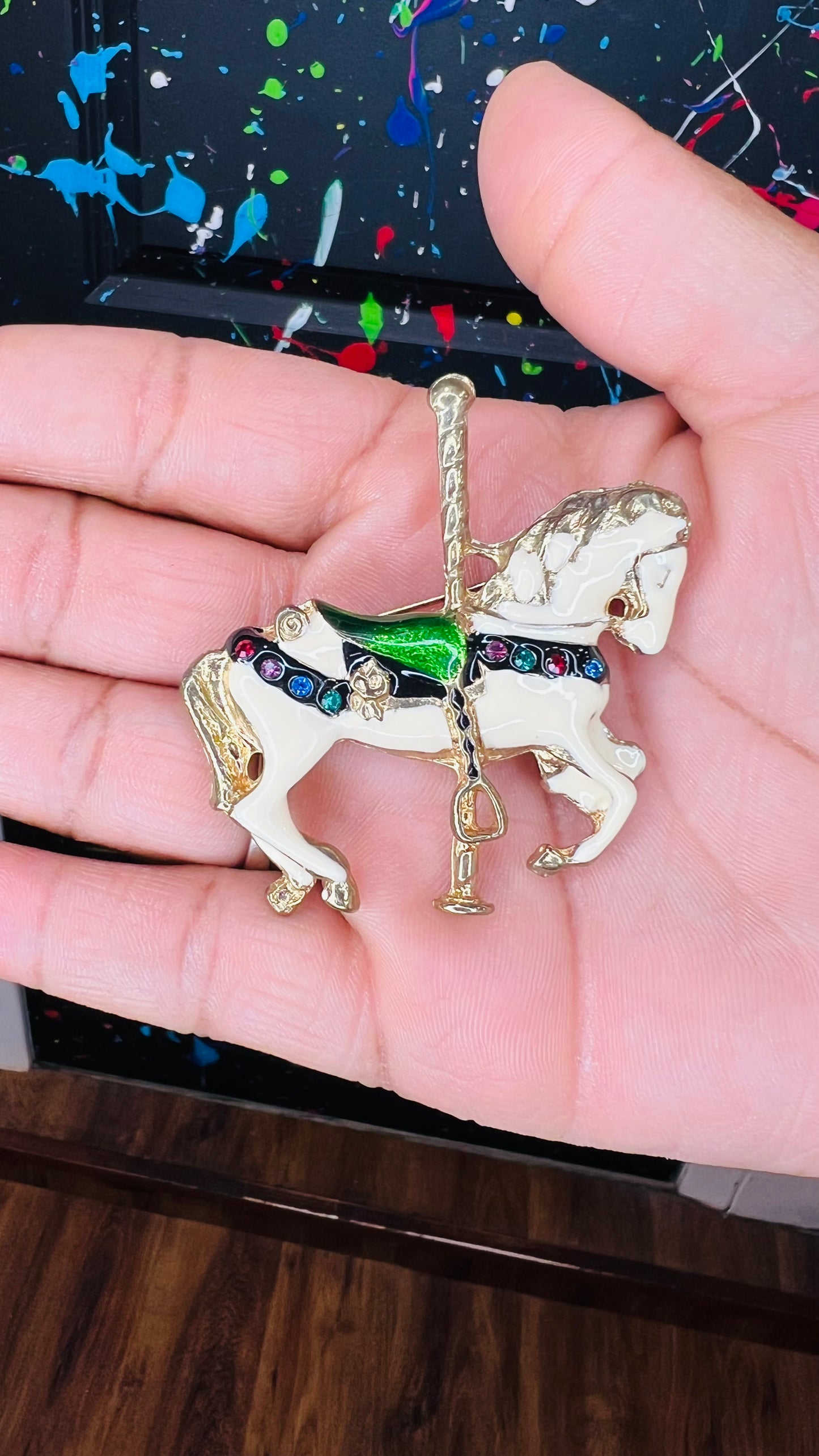 Vintage Carousel Jewel Horse Brooch Pin
