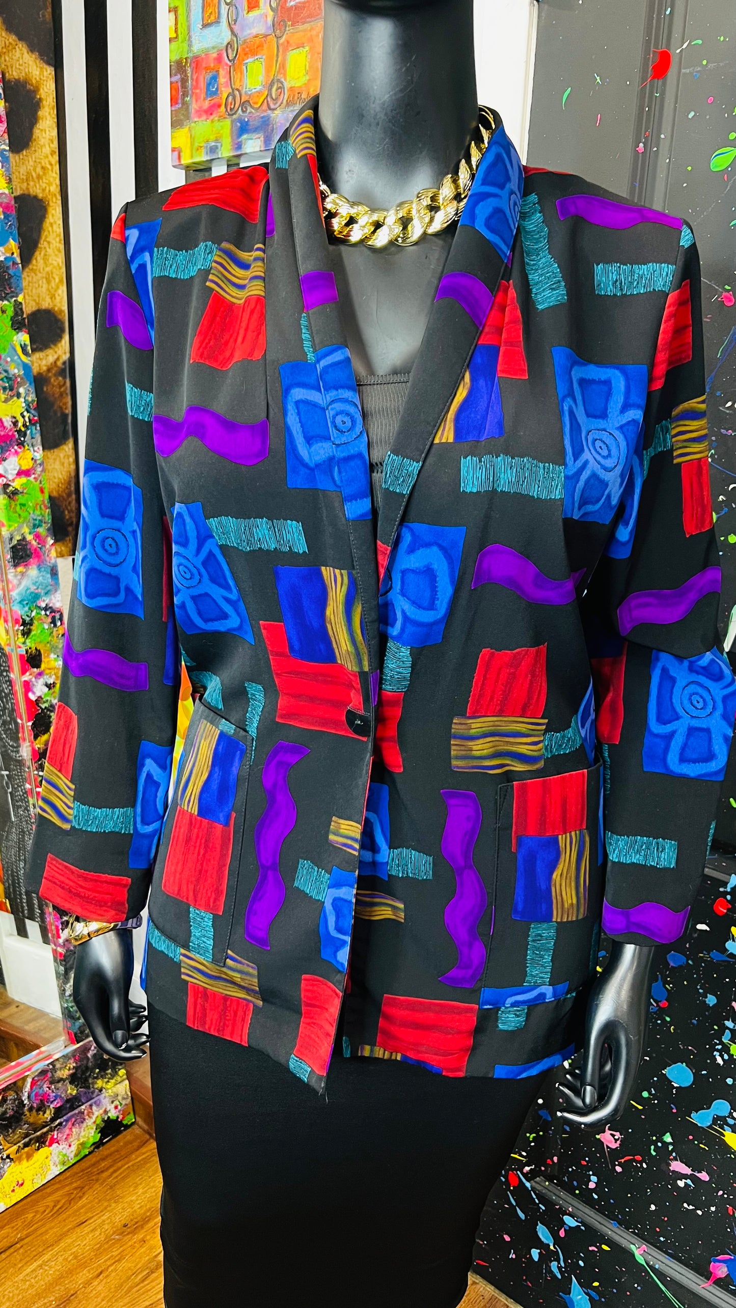 Vintge Vibrant Print Blazer (14)