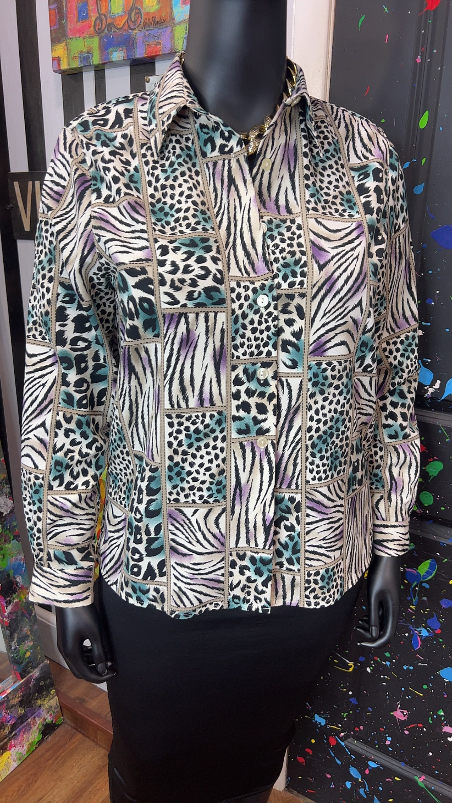 Vintage Block Animal Print Blouse (14)