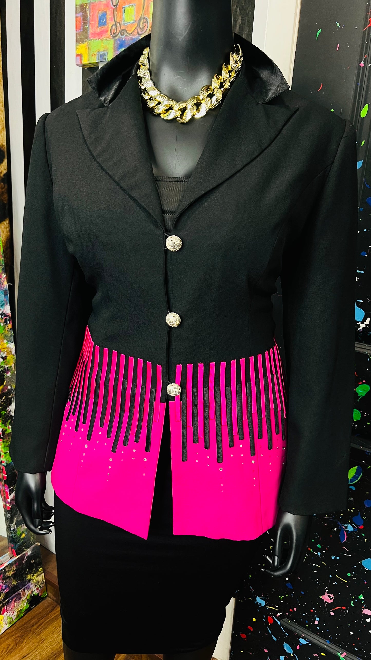 Vintage Pink & Black Jewel Blazer (18W)