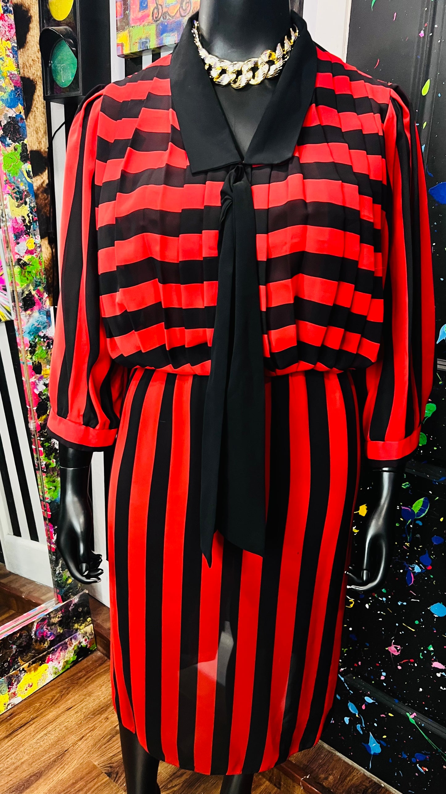 Vintage Red & Black Striped Dress (20)