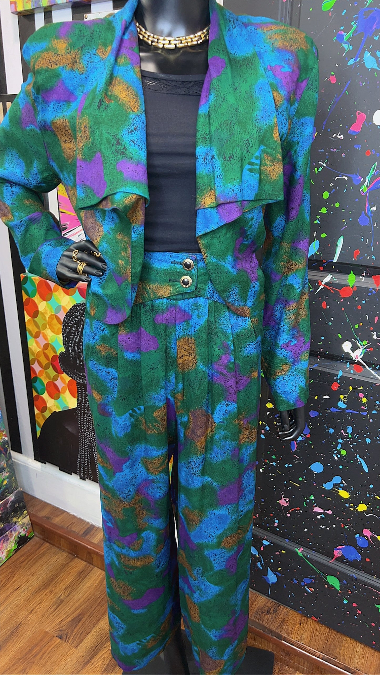 Vintage Abstract Rayon Pants Set (14)