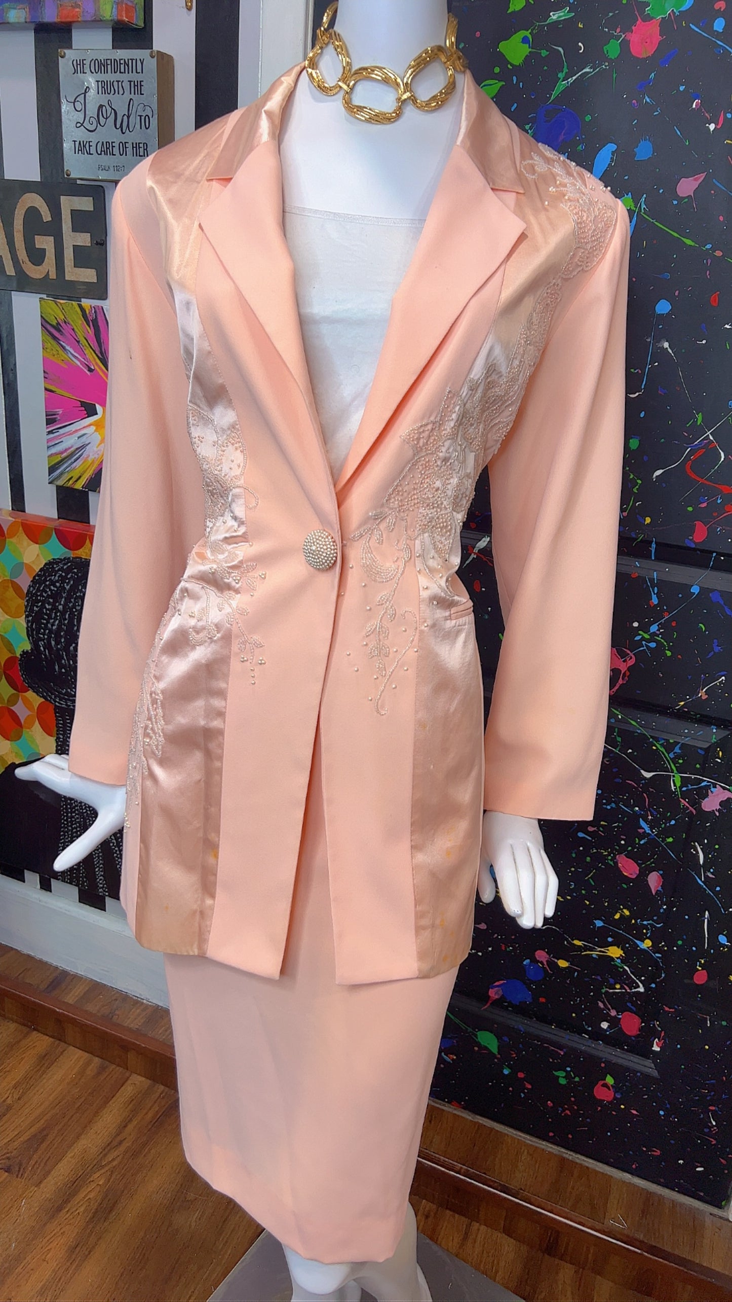 Vintage Salmon Pink Skirt Suit (14)