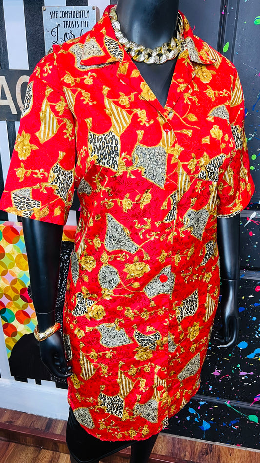 Vintage Red & Gold Animal Print Gown/Duster (OS)