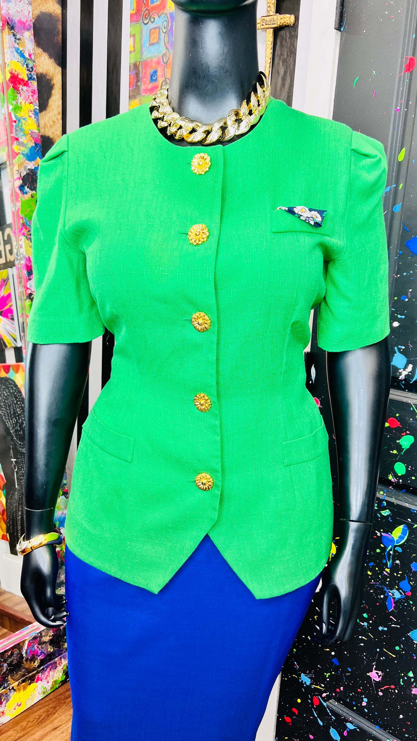Vintage Green Blazer Blouse (16)