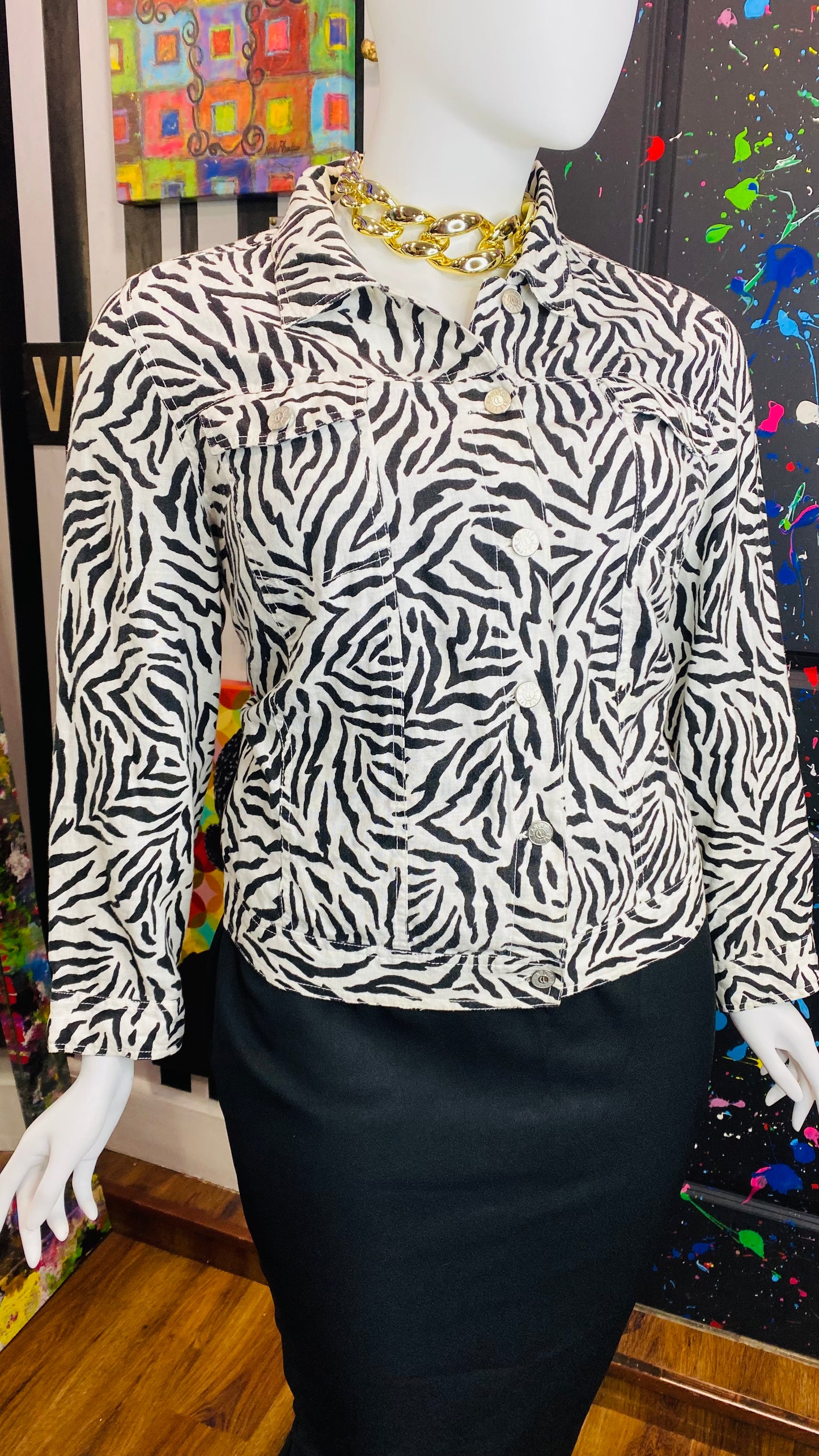 Vintage Carole Little Denim Zebra Print Jacket (24)