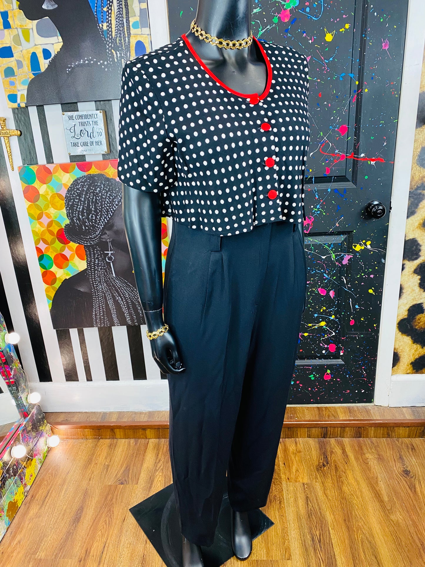 Vintage B&W&Red Menu Jumpsuit
