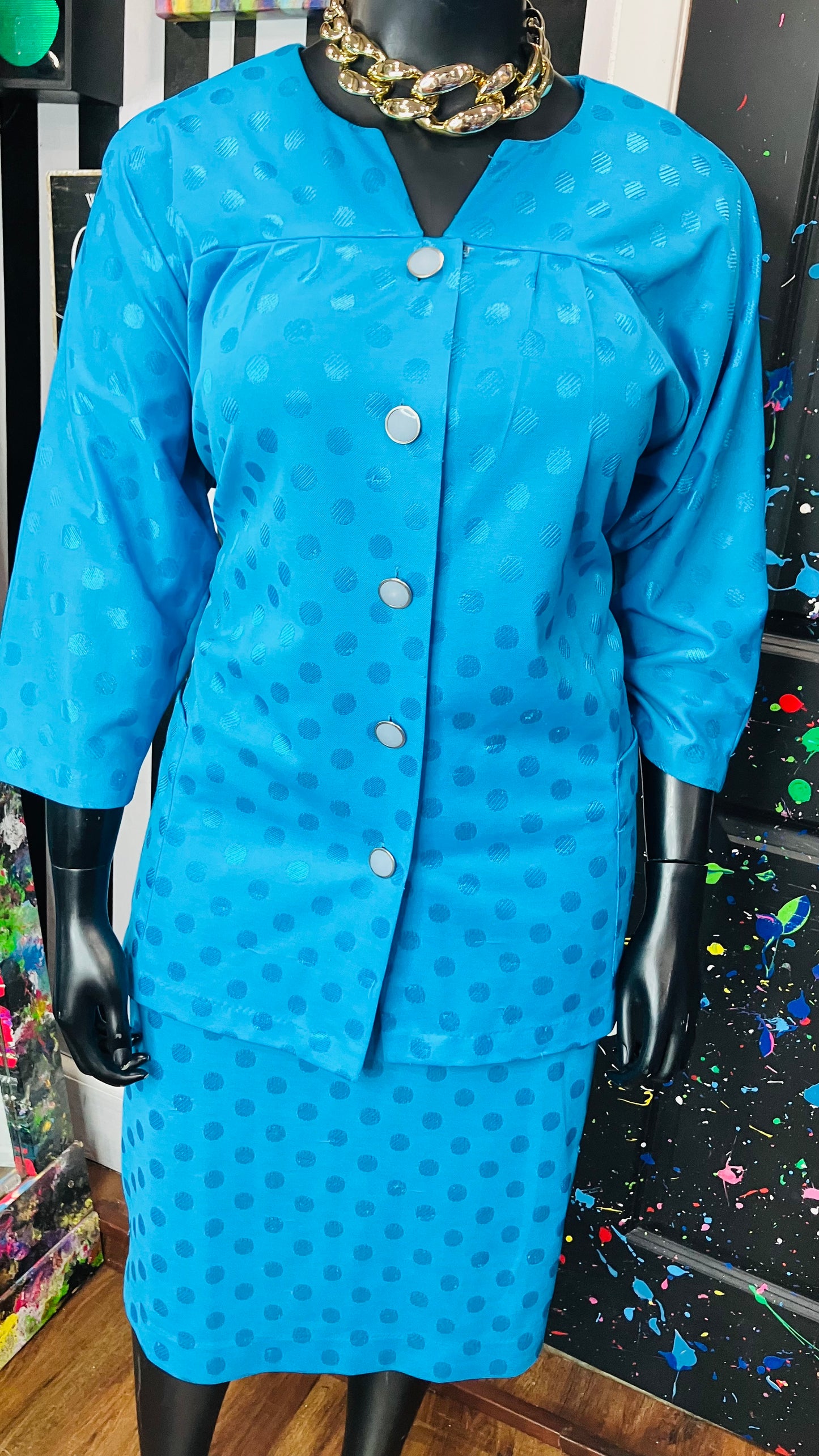 Vintage Blue Polka Dot Skirt Set (Some Stretch) (24)