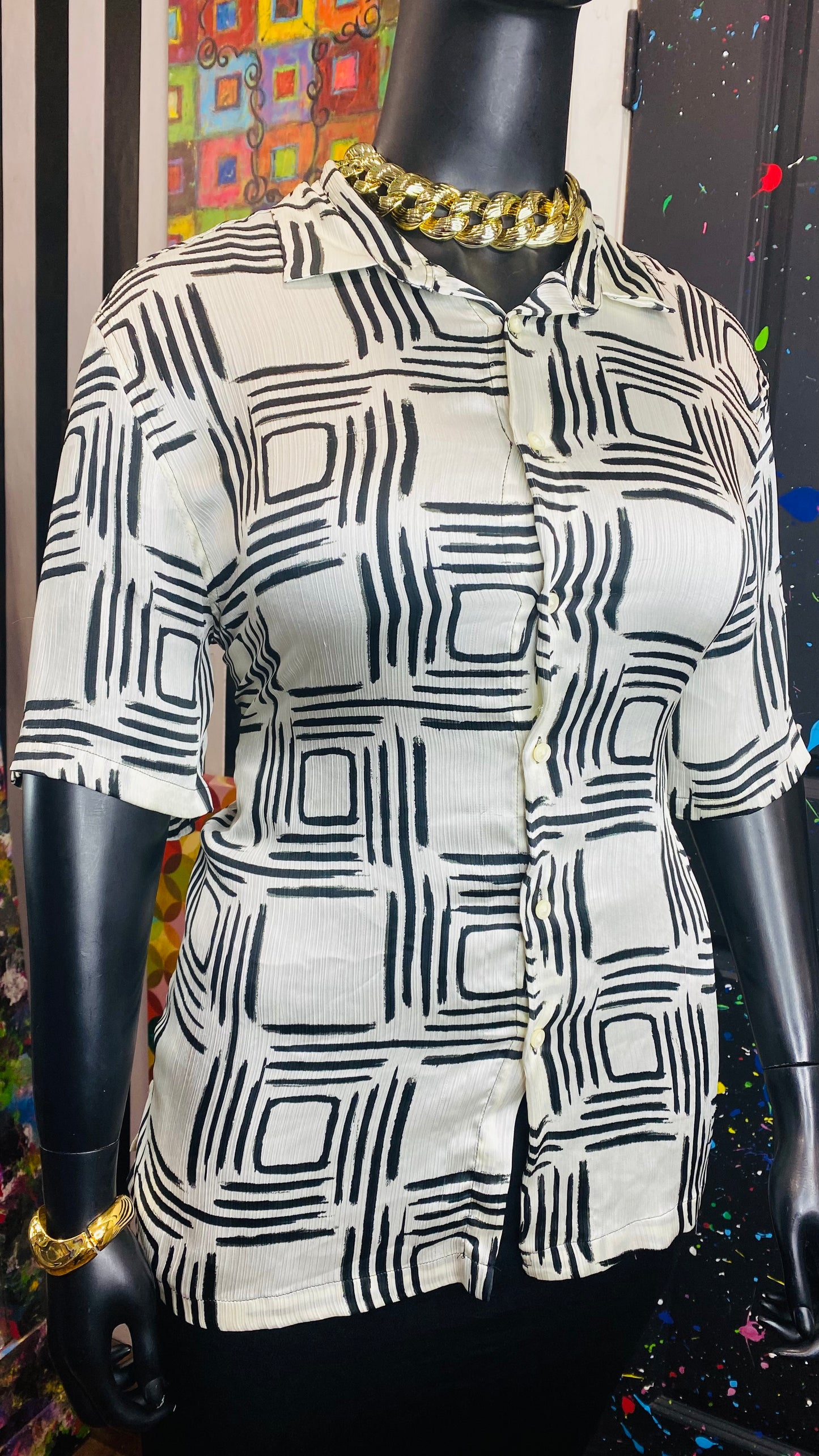 Zara Black & Cream Blouse (16)