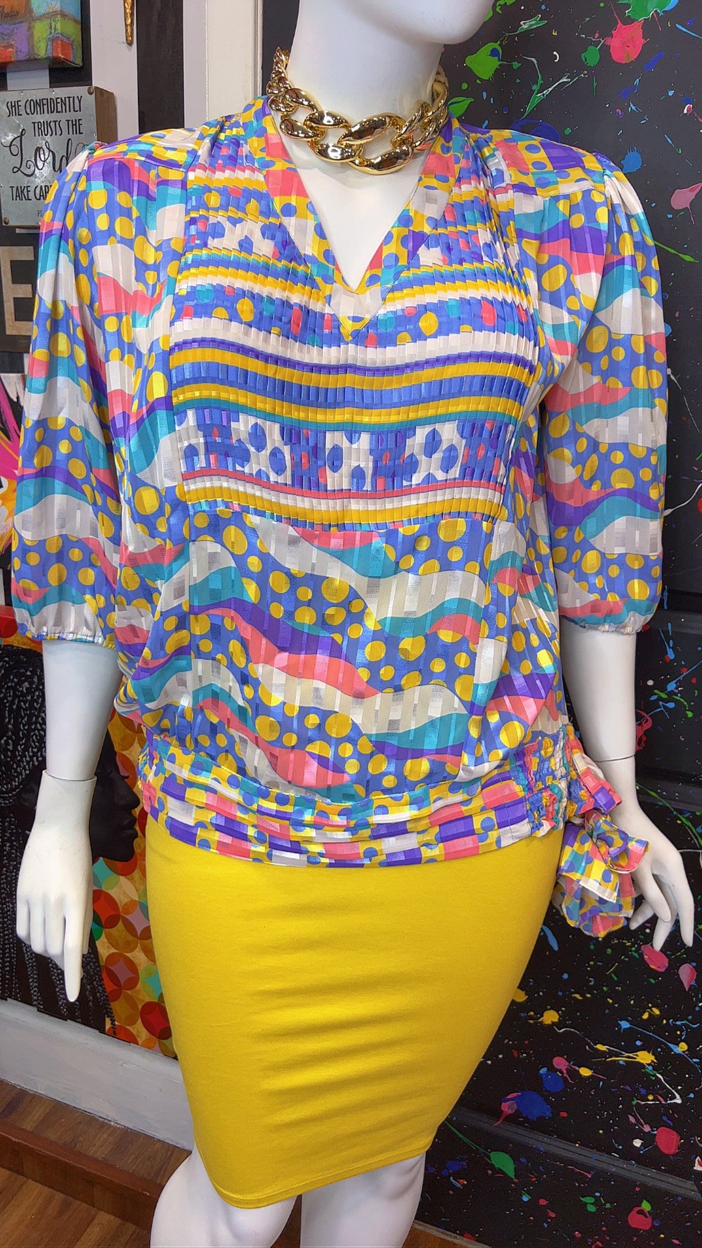 Vintage Pastel Polka Dot & Mix Print Blouse (20)