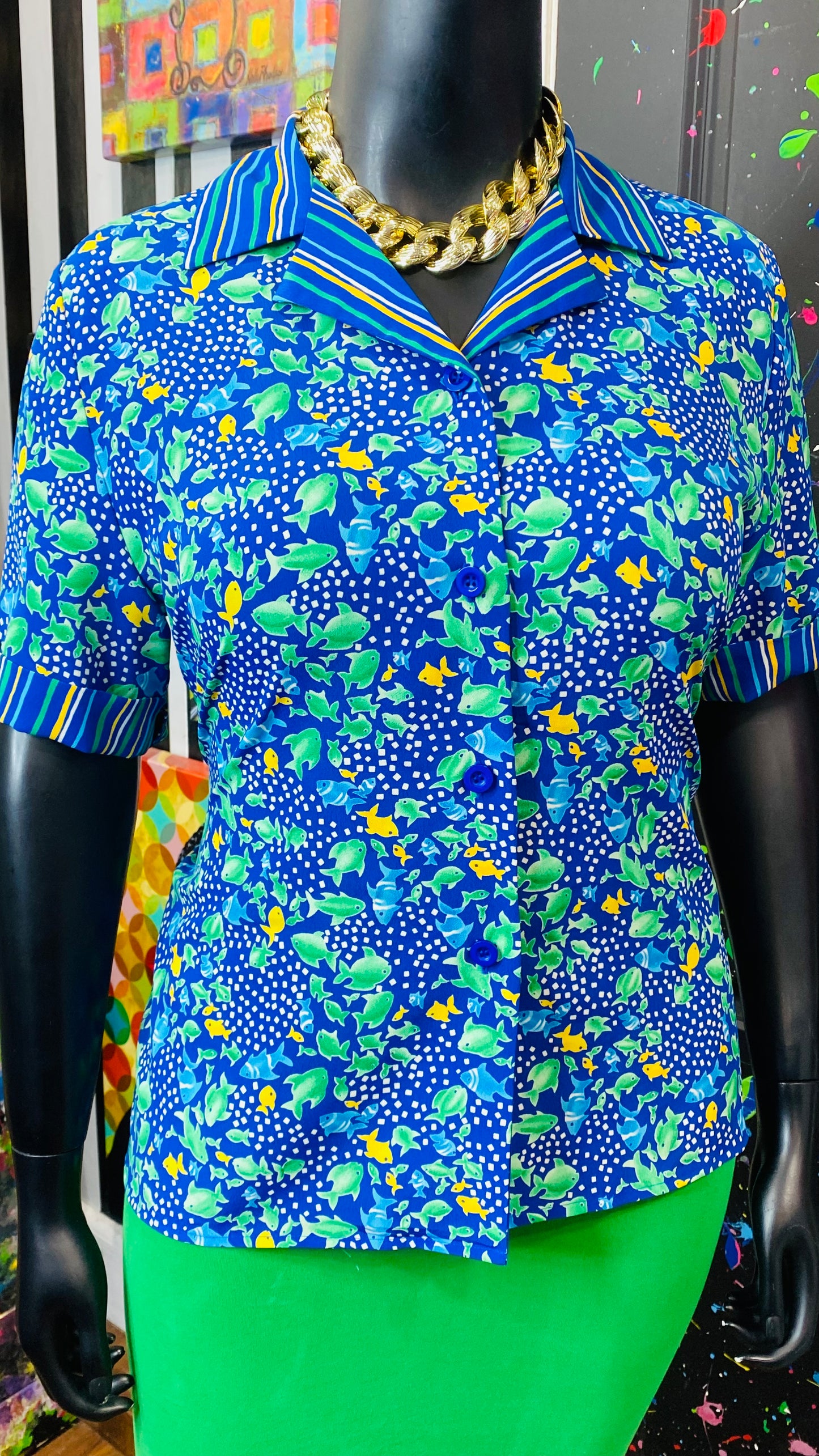 Vintage Mix Print Fish Blouse (14)