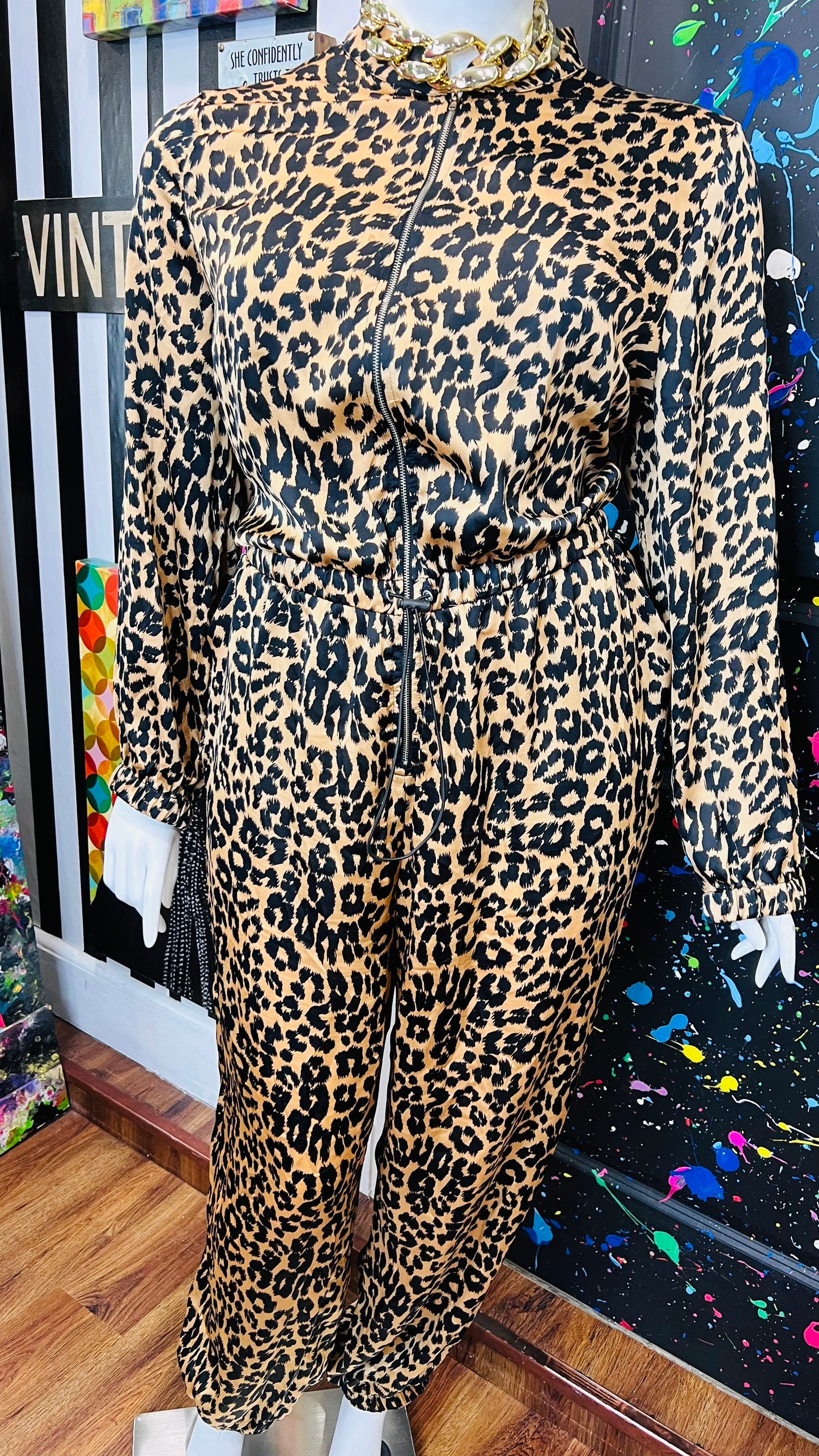 Leopard Print Satin Jumpsuit (20/22)