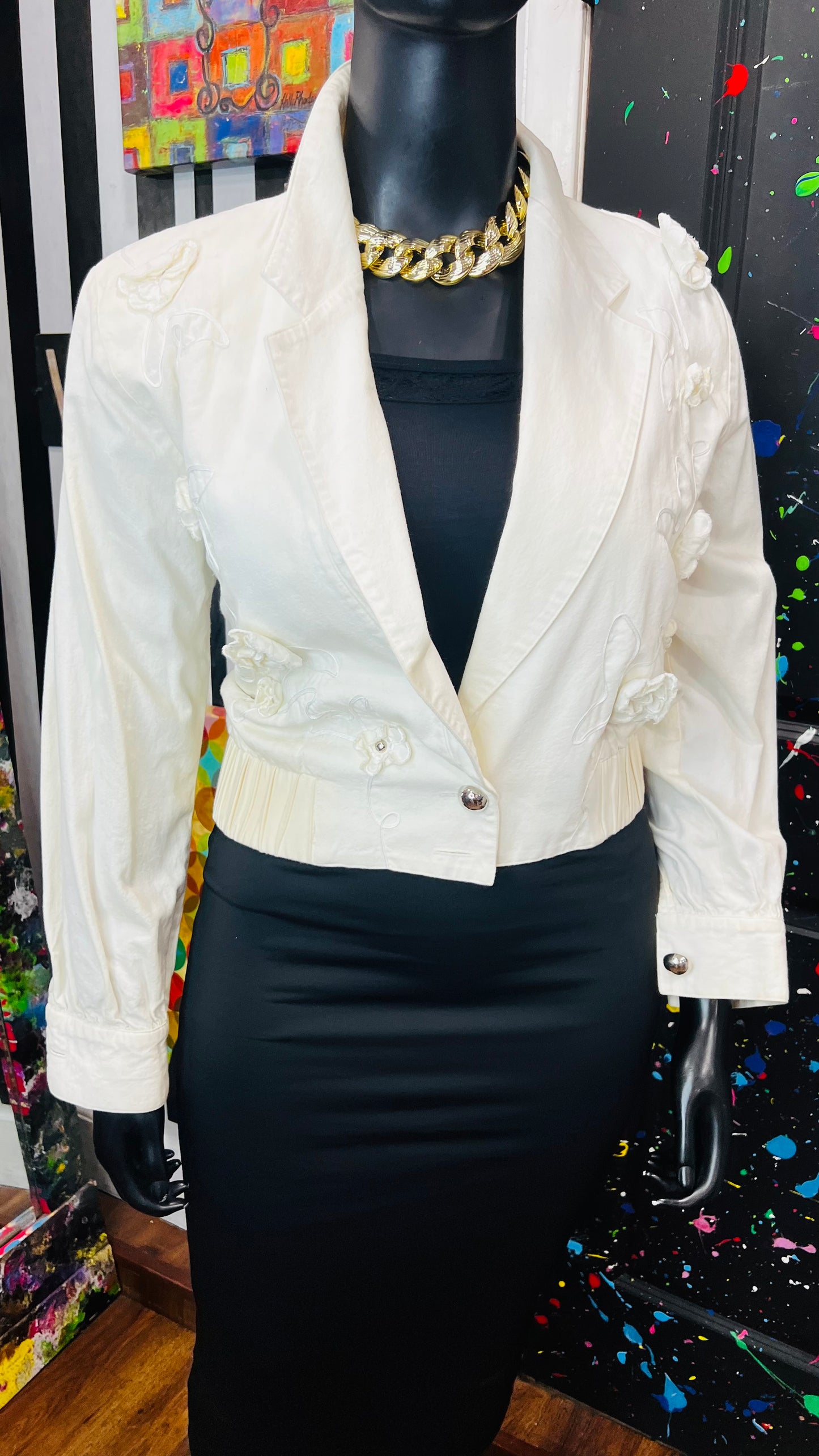 Vintage Crème Cropped Floral Jacket (12/14)