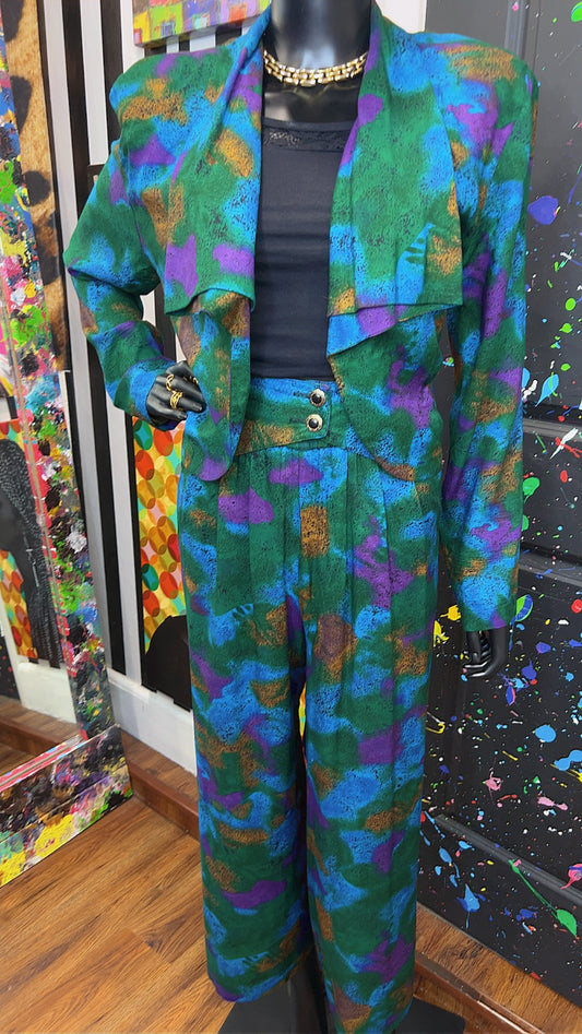 Vintage Abstract Rayon Pants Set (14)