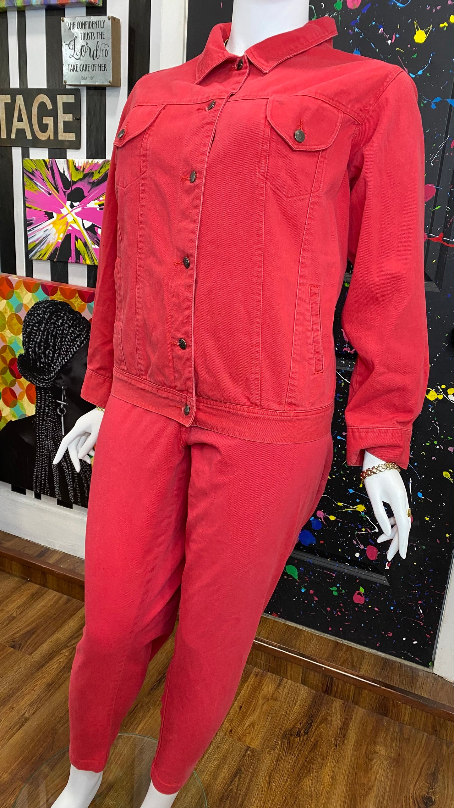 Vintage 90’s Red Denim Set- Red Jeans & Denim Jacket (24)