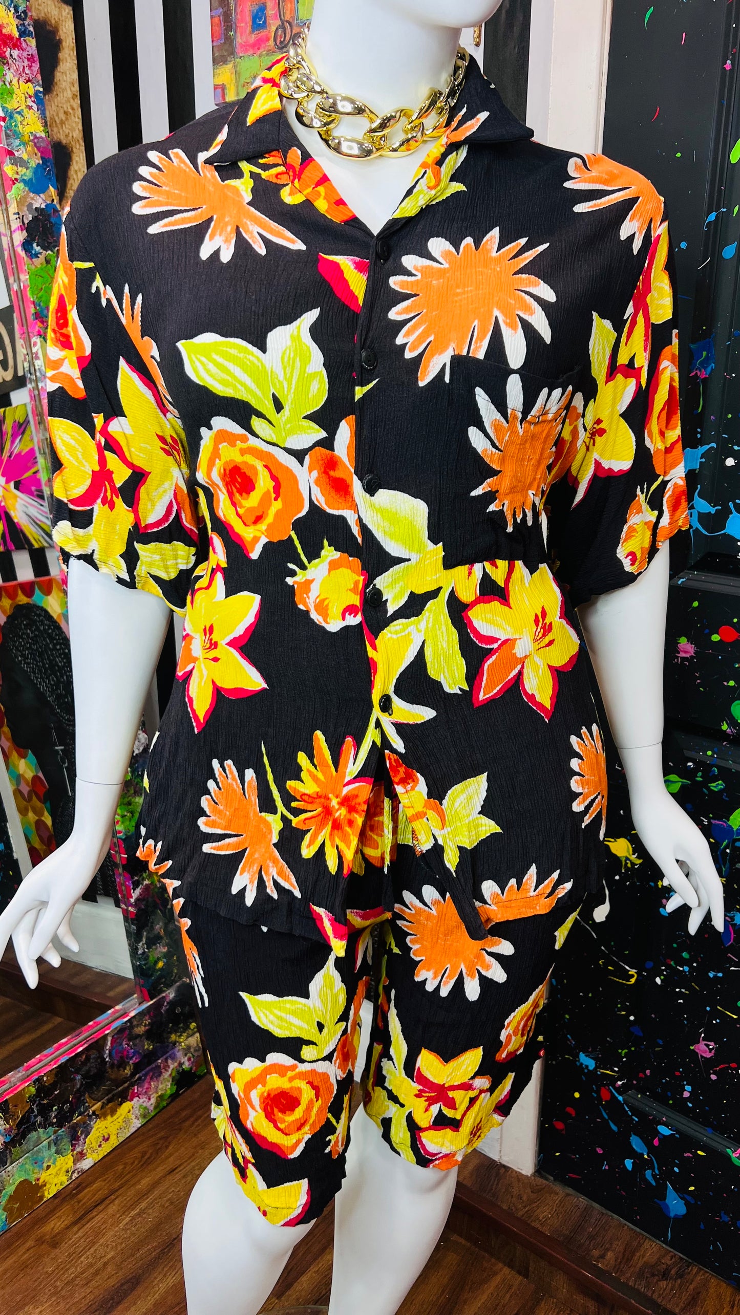 Vintage Rayon Tropical Shorts Set (18/20)