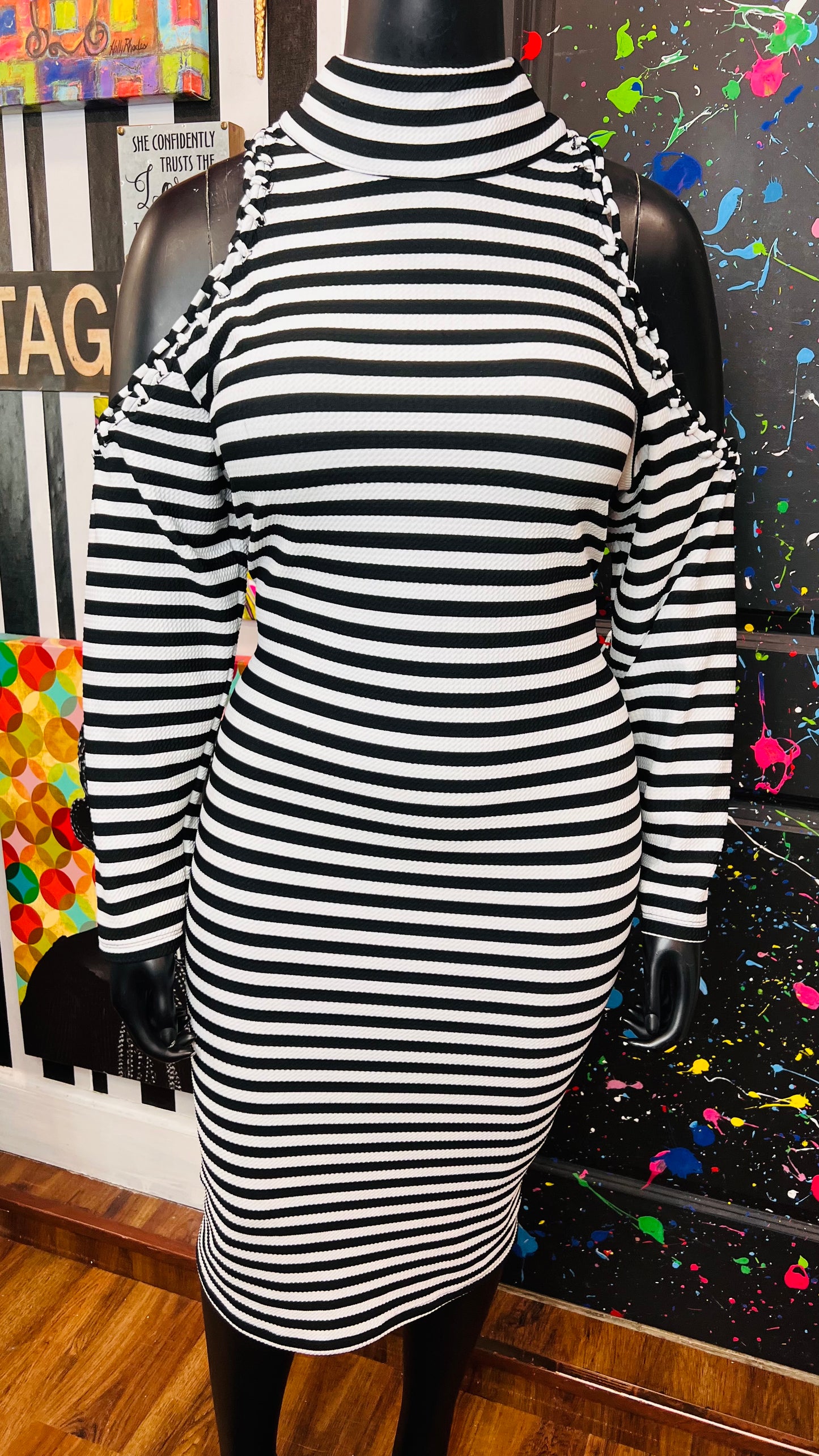 Ashley Stewart Striped Open Shoulder Dress (18/20)