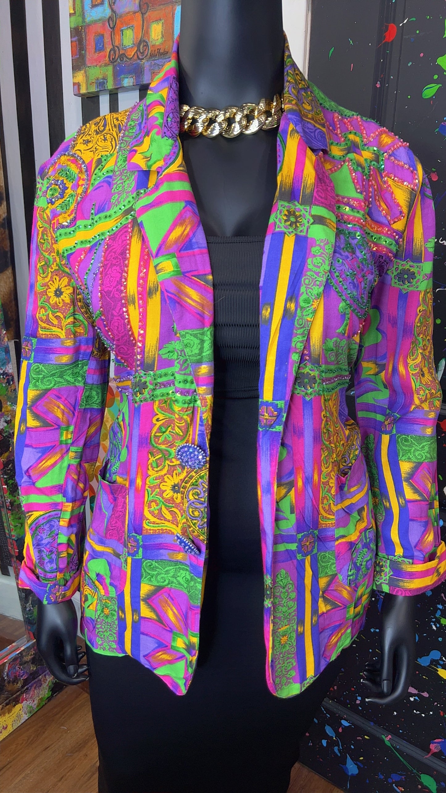 Vintage Abstract & Sequin Rayon Blazer (18)
