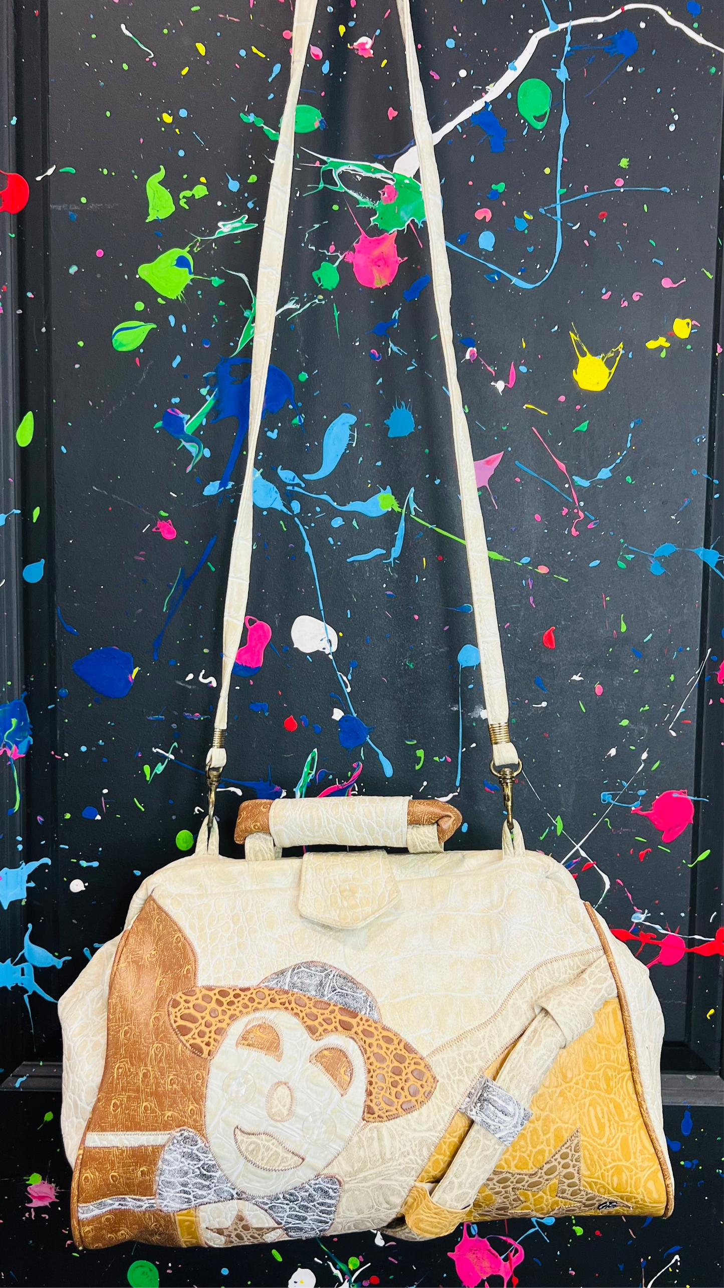 Vintage Cream Tan & Brown Clown Purse