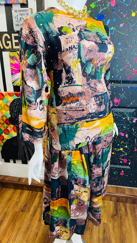 Vintage Abstract Rayon Skirt Set (14)
