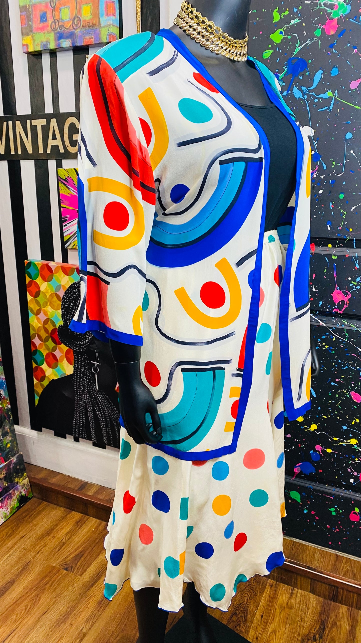 Vintage Yolanda Lorente 100% Silk Hand Painted Skirt Set (14/16)