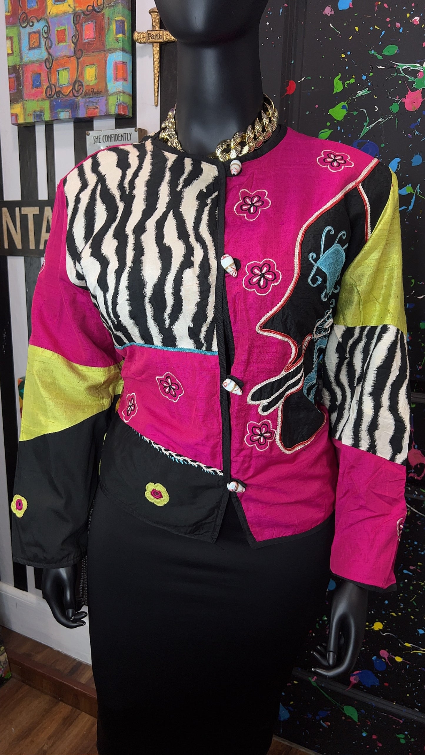 Vintage Mix Print Cropped Blazer (20)