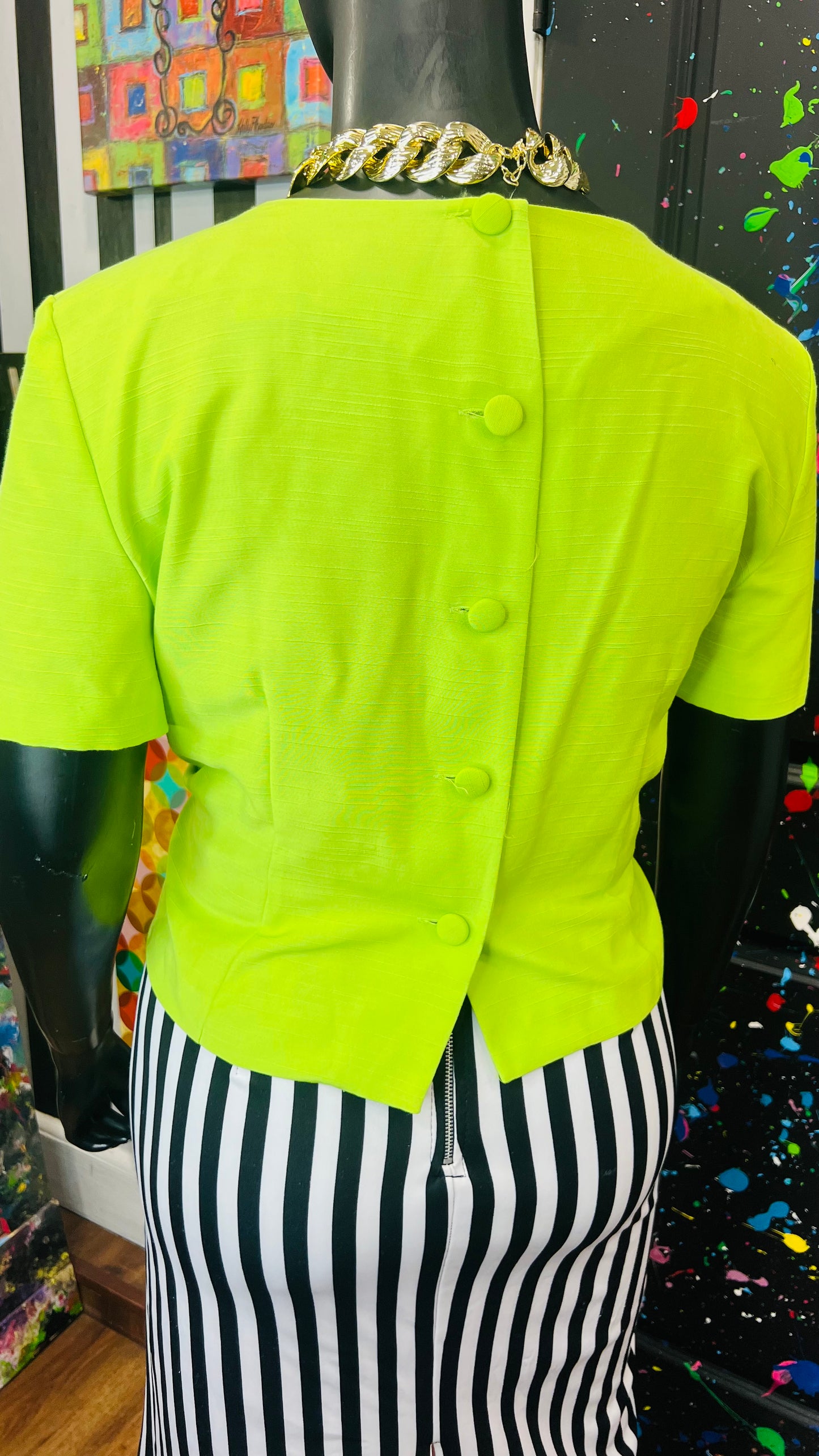 Vintage Green & Black Blouse (18)