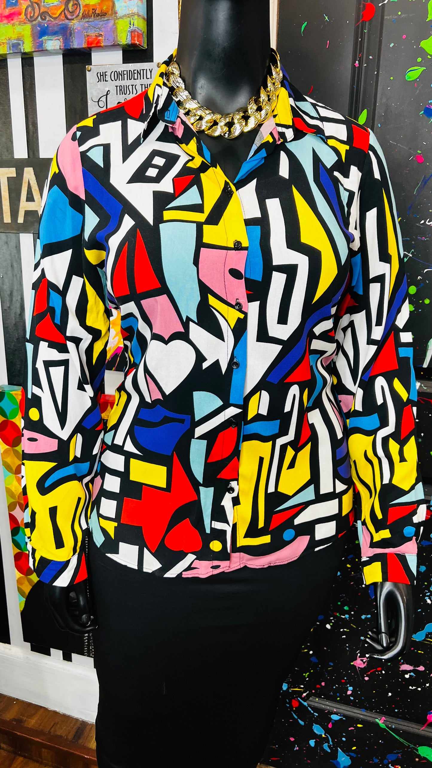 Abstract Colorblock Rayon Blouse (14)