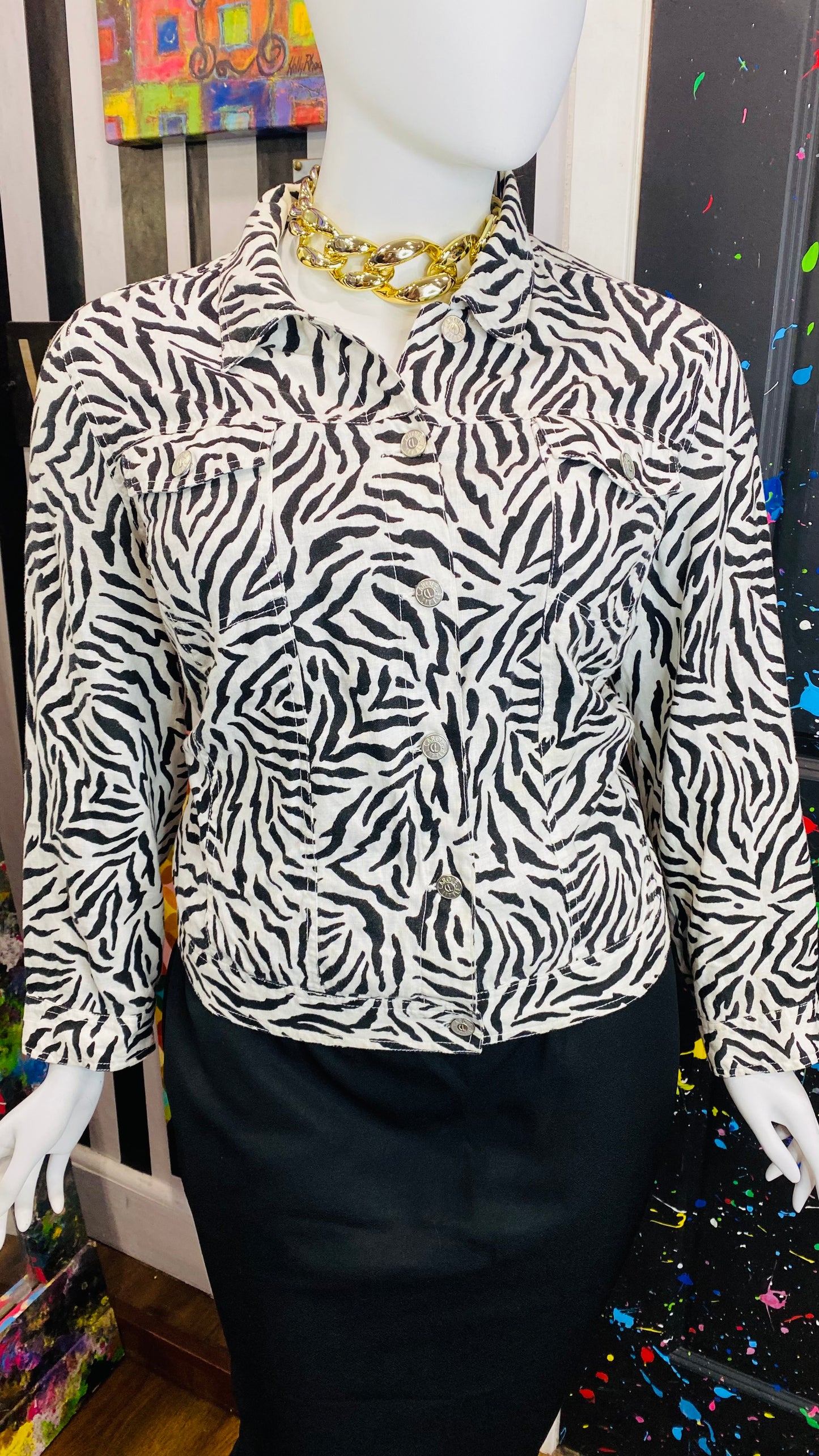 Vintage Carole Little Denim Zebra Print Jacket (24)