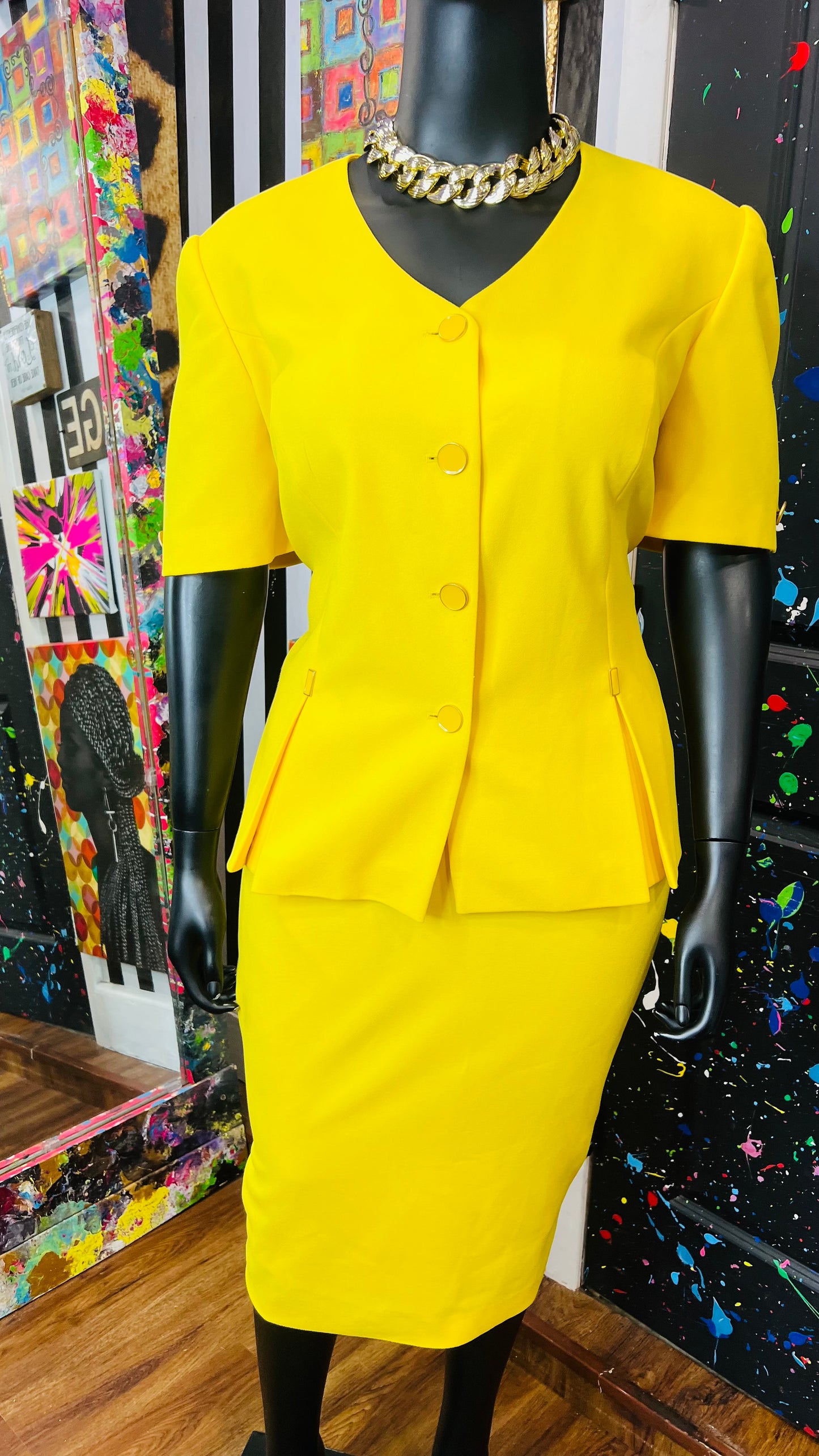 Vintage Solid Yellow Skirt Suit (20W)