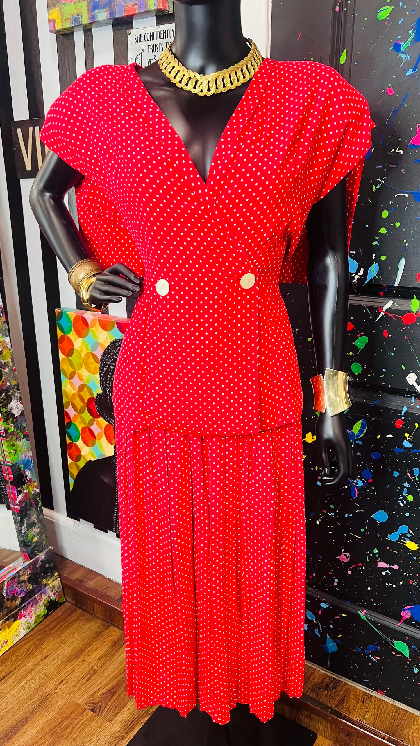 Vintage ‘Maggie’ Red & White Polka Dot Skirt Set (12)