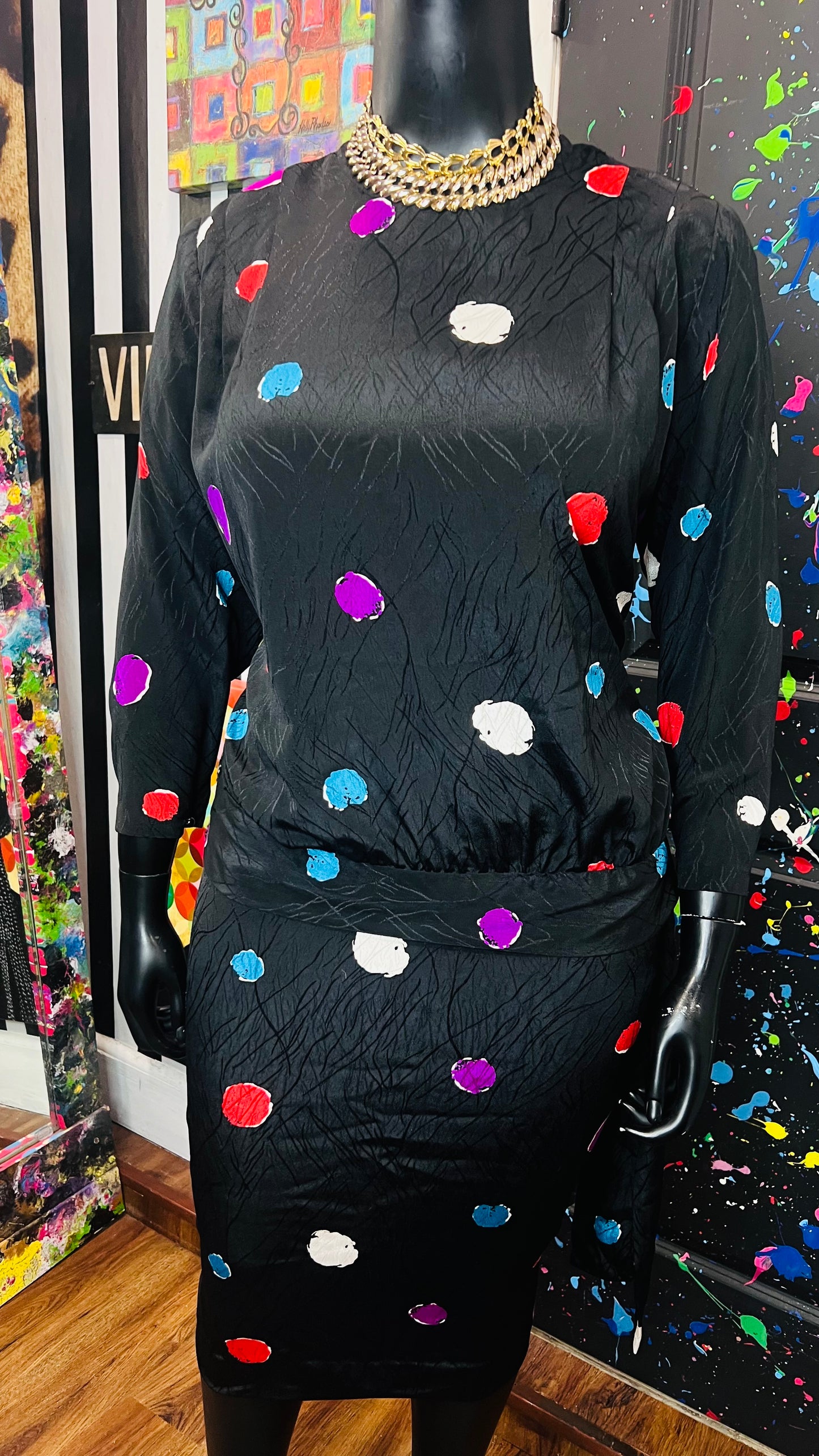 Vintage Polka Dot ColorBlock Skirt Set (14)