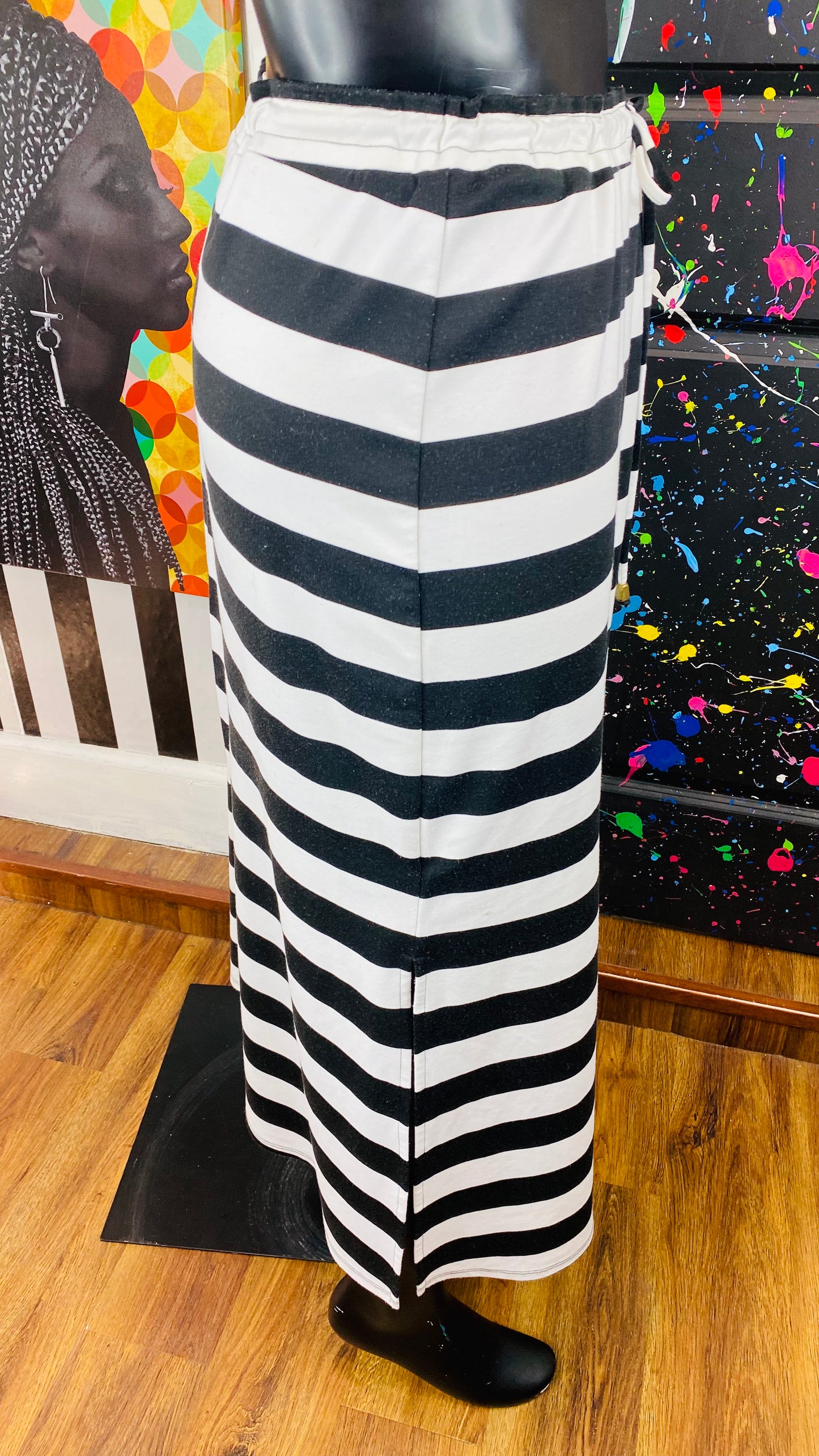 Draw String Stripe Skirt
