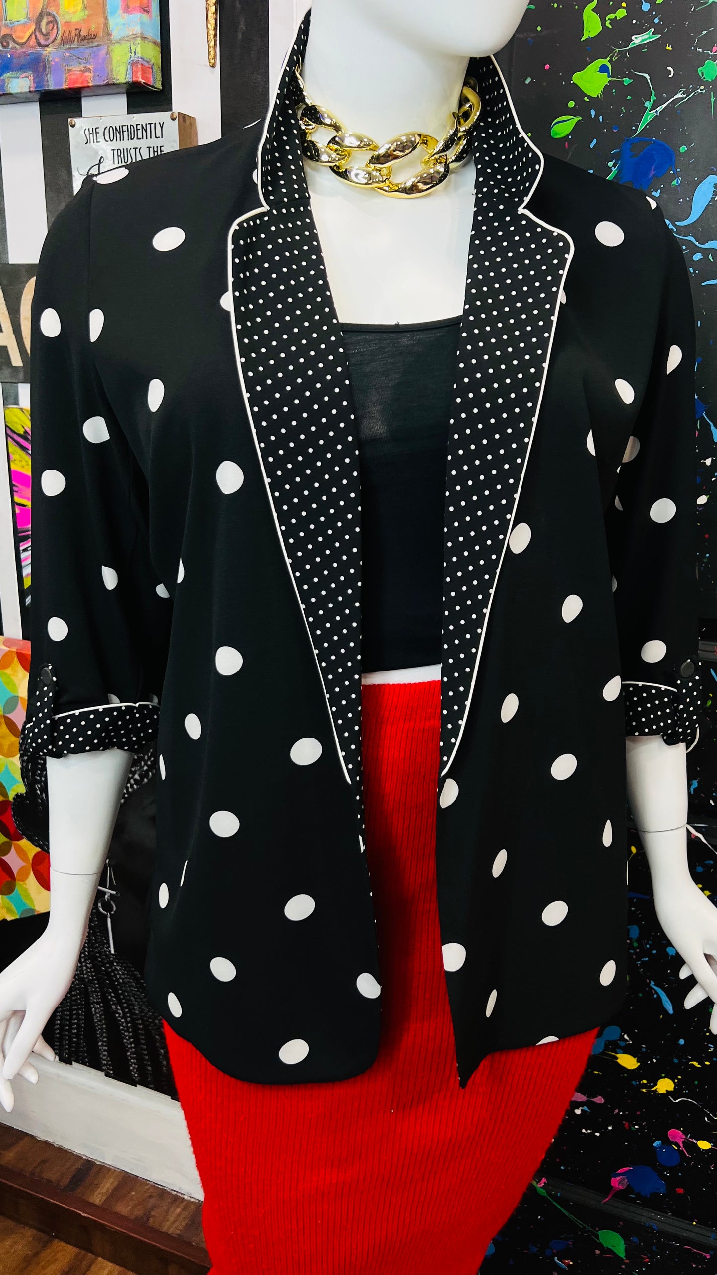 Vintage Black & White Polka Dot Blazer (18/20)