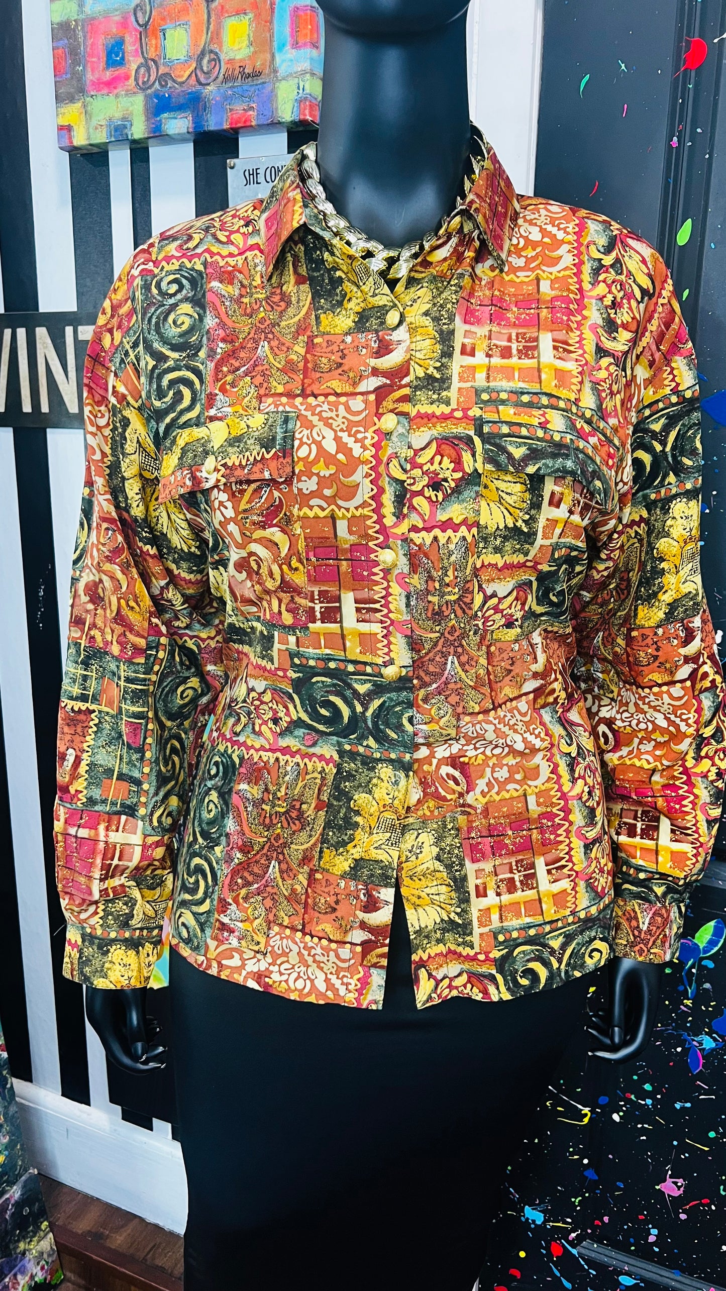 Vintage 100% Silk Abstract Blouse (14)